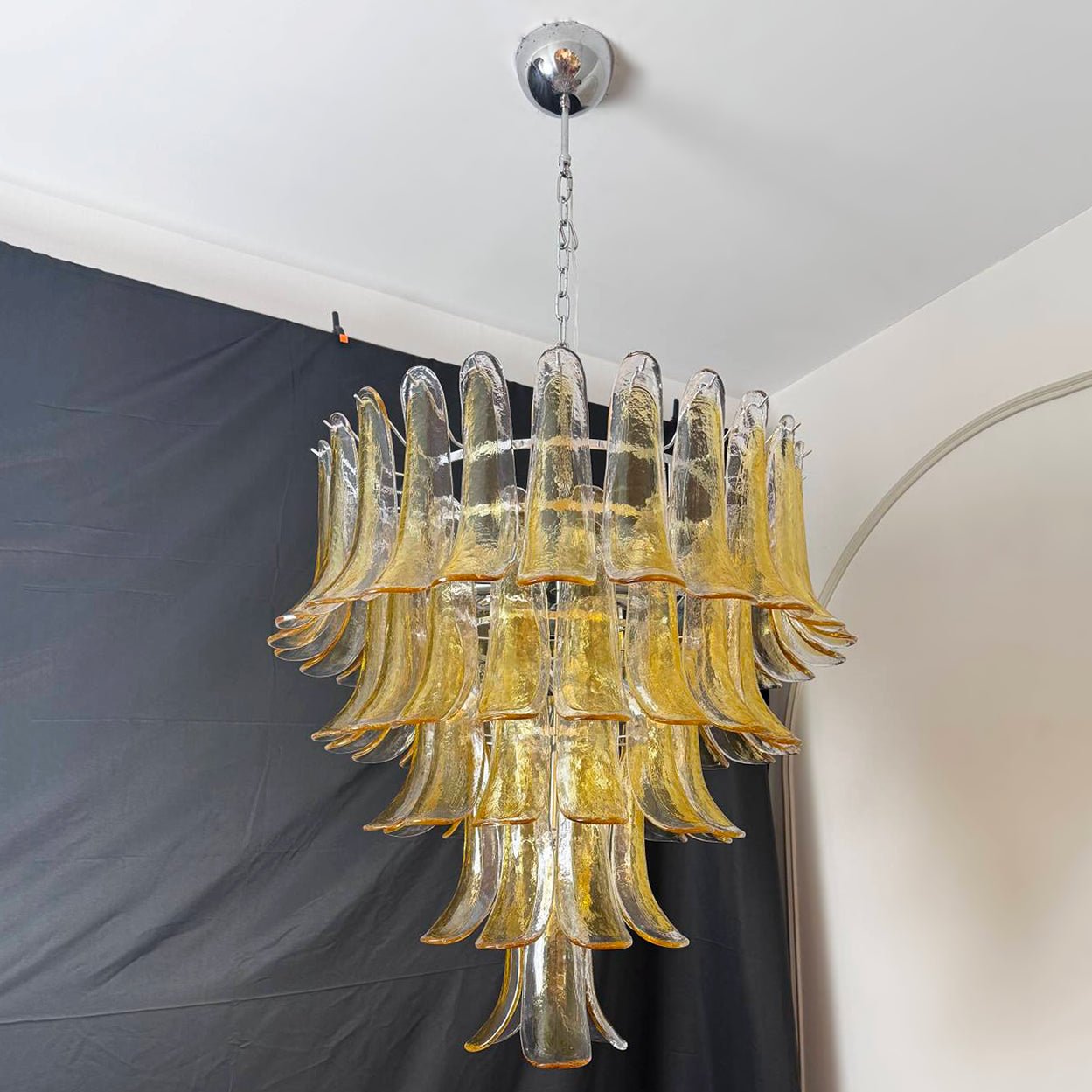 Aurora Chandelier Amber Petals Murano Glass Layered Lotus - Neutralighting