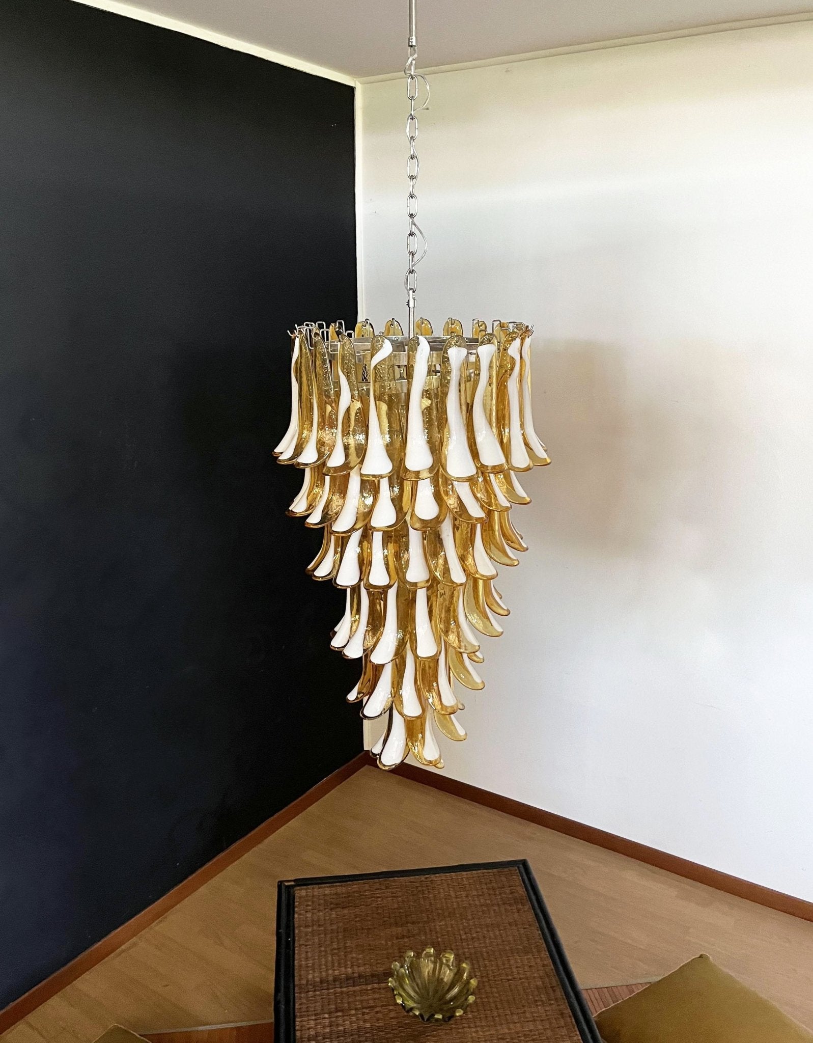 Aurora Chandelier Amber White Murano Spiral Petals - Neutralighting