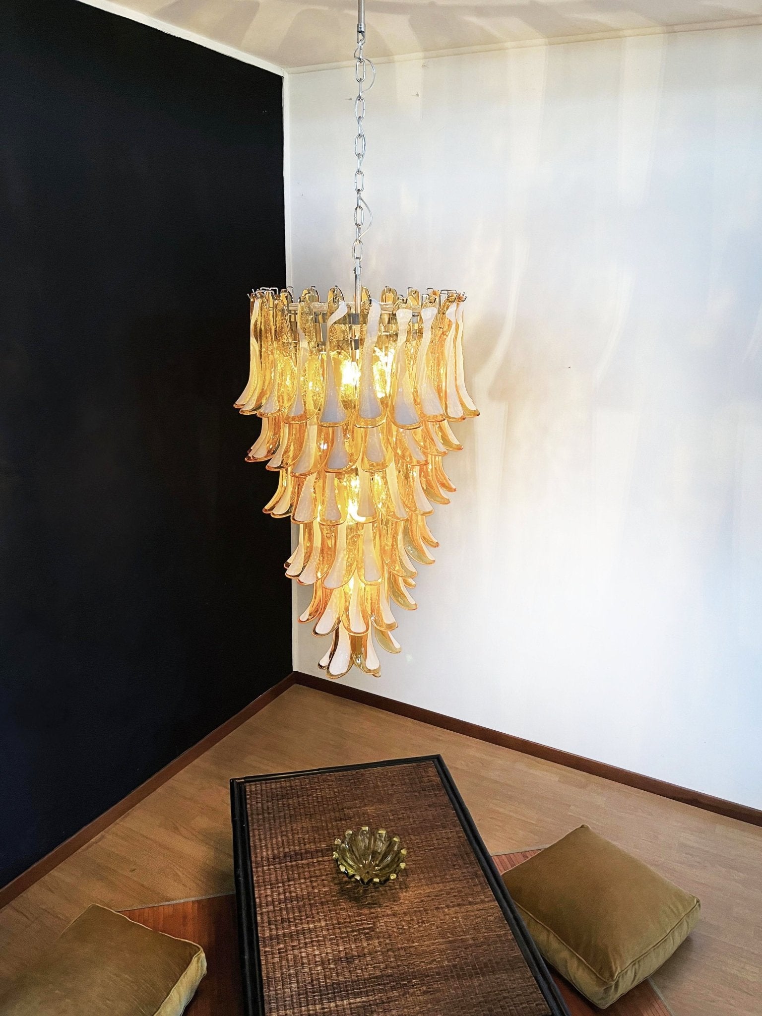 Aurora Chandelier Amber White Murano Spiral Petals - Neutralighting