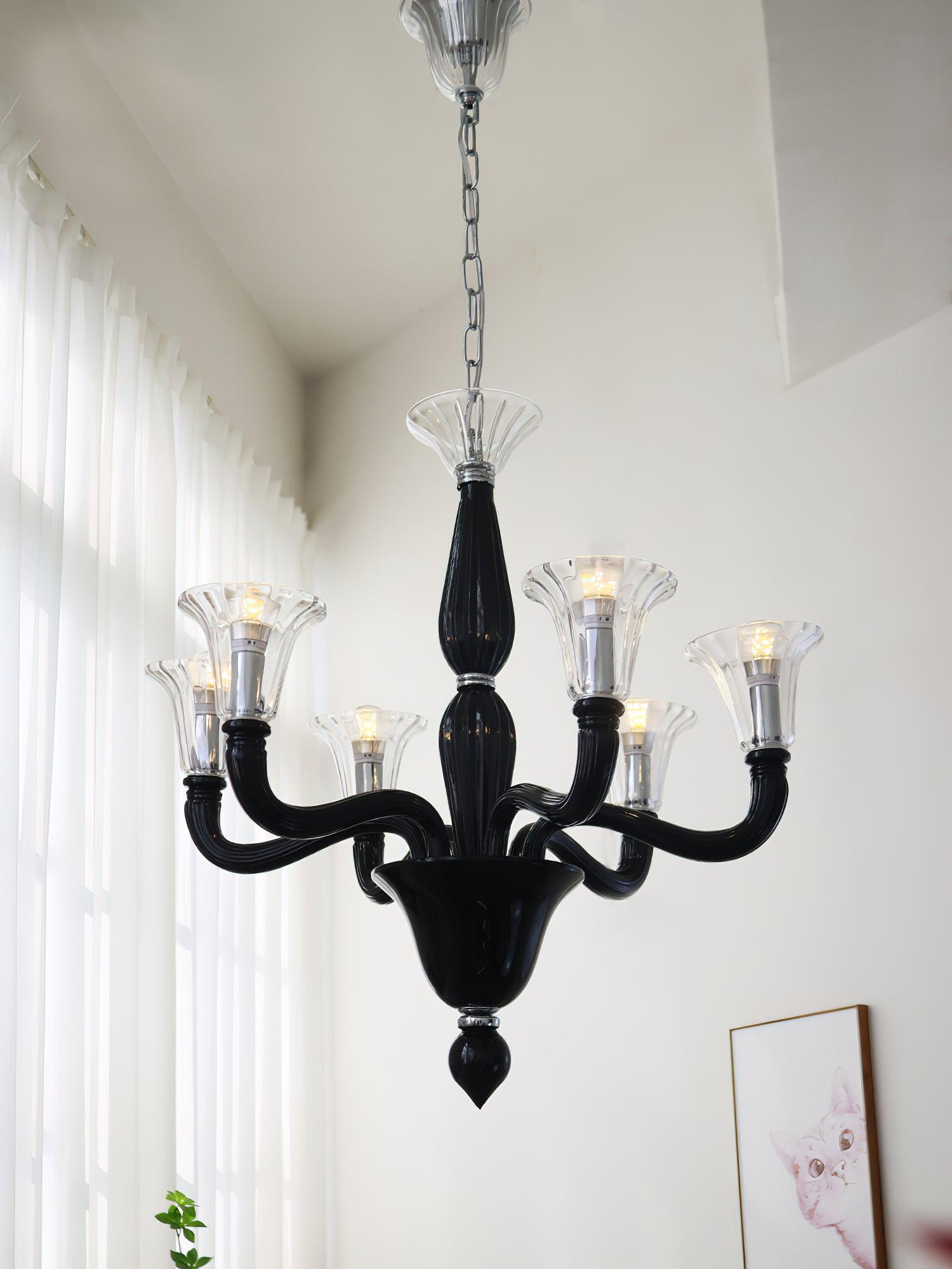Aurora Chandelier Black Murano Candle Arm Glass Classic - Neutralighting