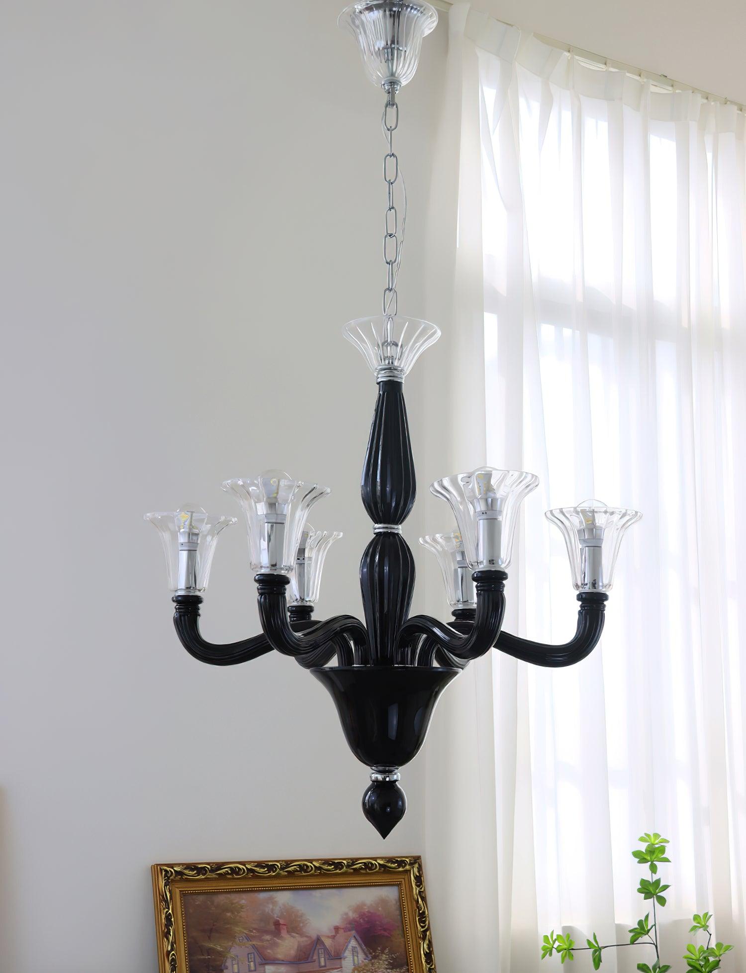 Aurora Chandelier Black Murano Candle Arm Glass Classic - Neutralighting