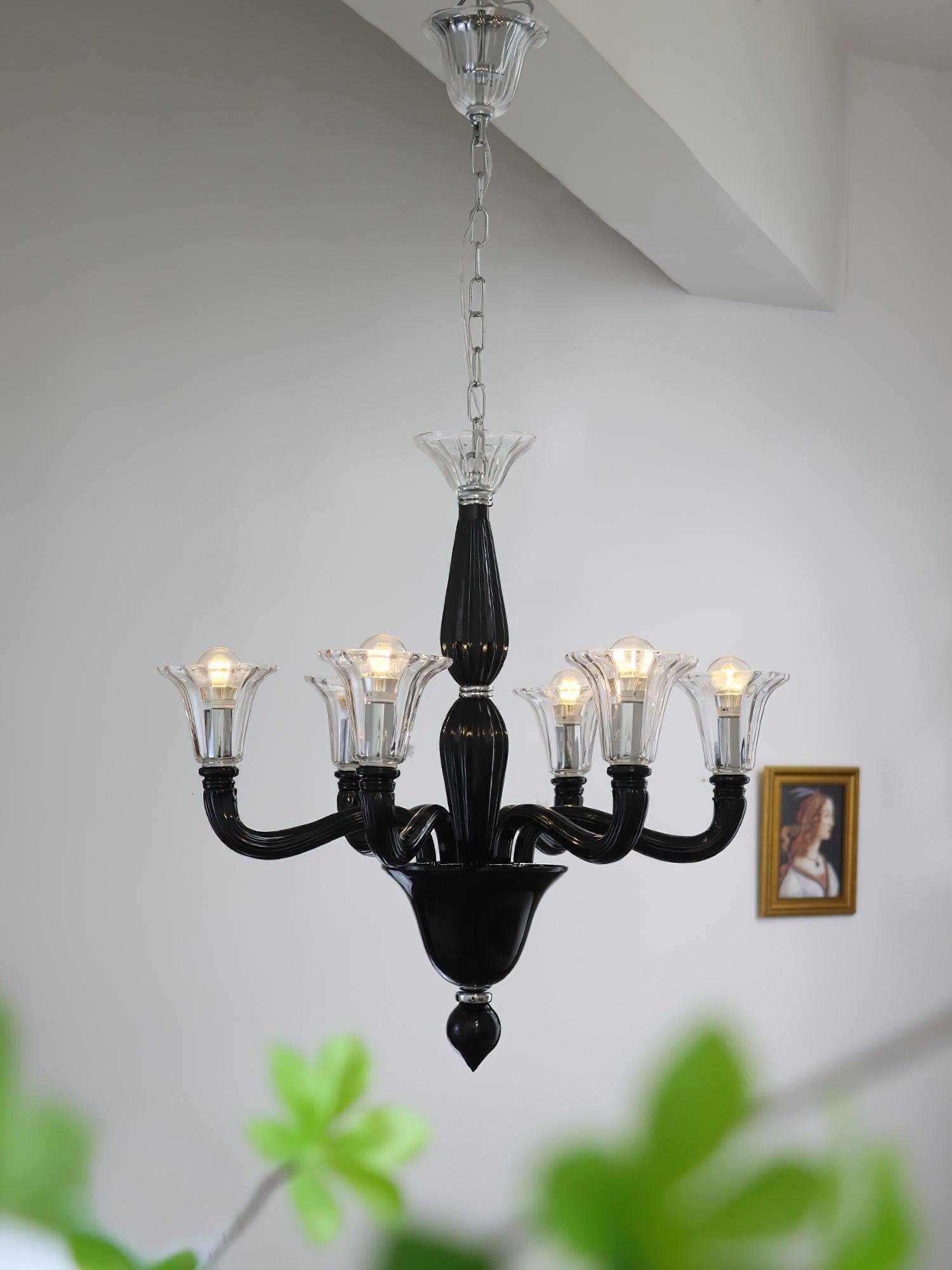 Aurora Chandelier Black Murano Candle Arm Glass Classic - Neutralighting