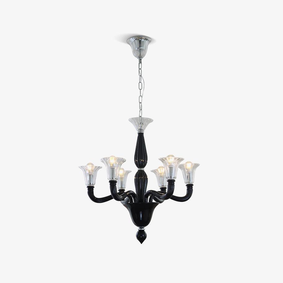 Aurora Chandelier Black Murano Candle Arm Glass Classic - Neutralighting