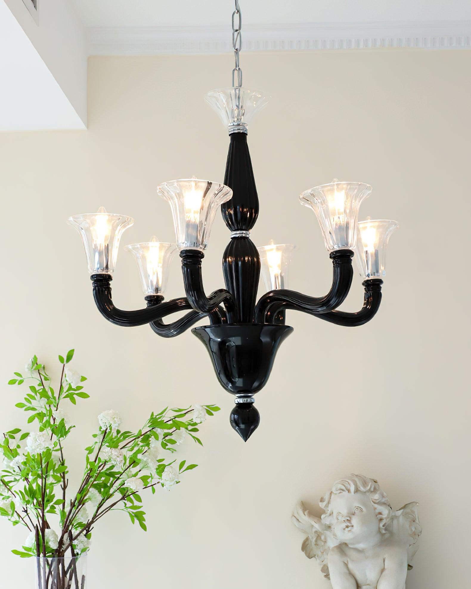 Aurora Chandelier Black Murano Candle Arm Glass Classic - Neutralighting