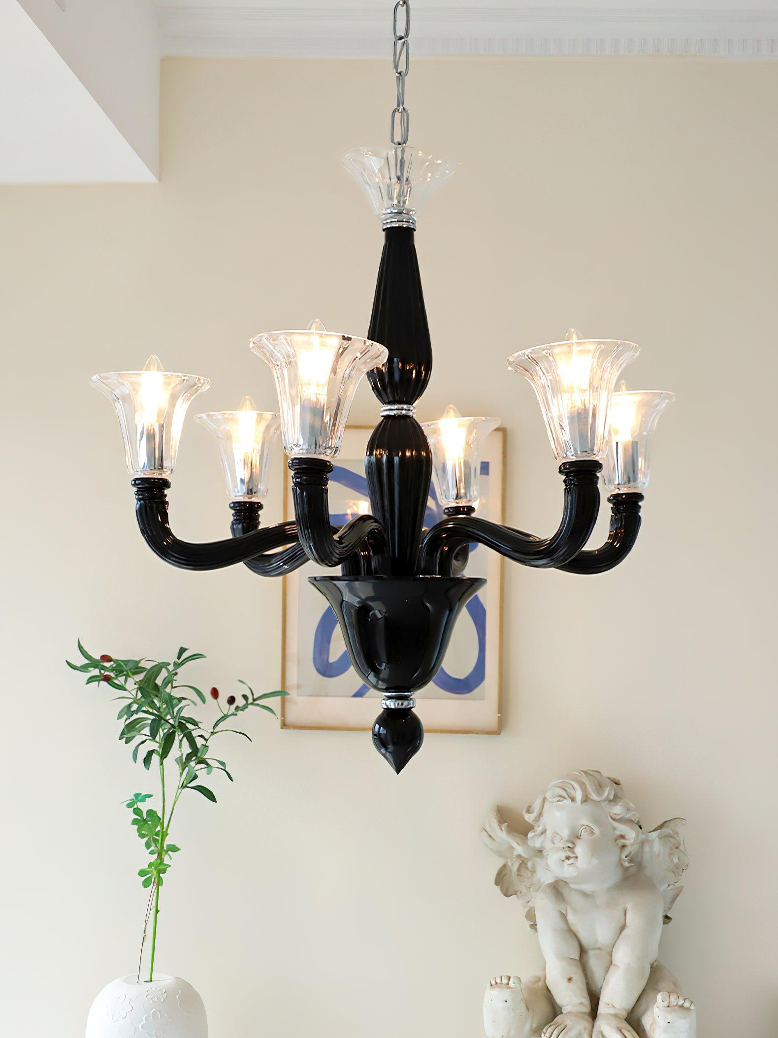 Aurora Chandelier Black Murano Candle Arm Glass Classic - Neutralighting