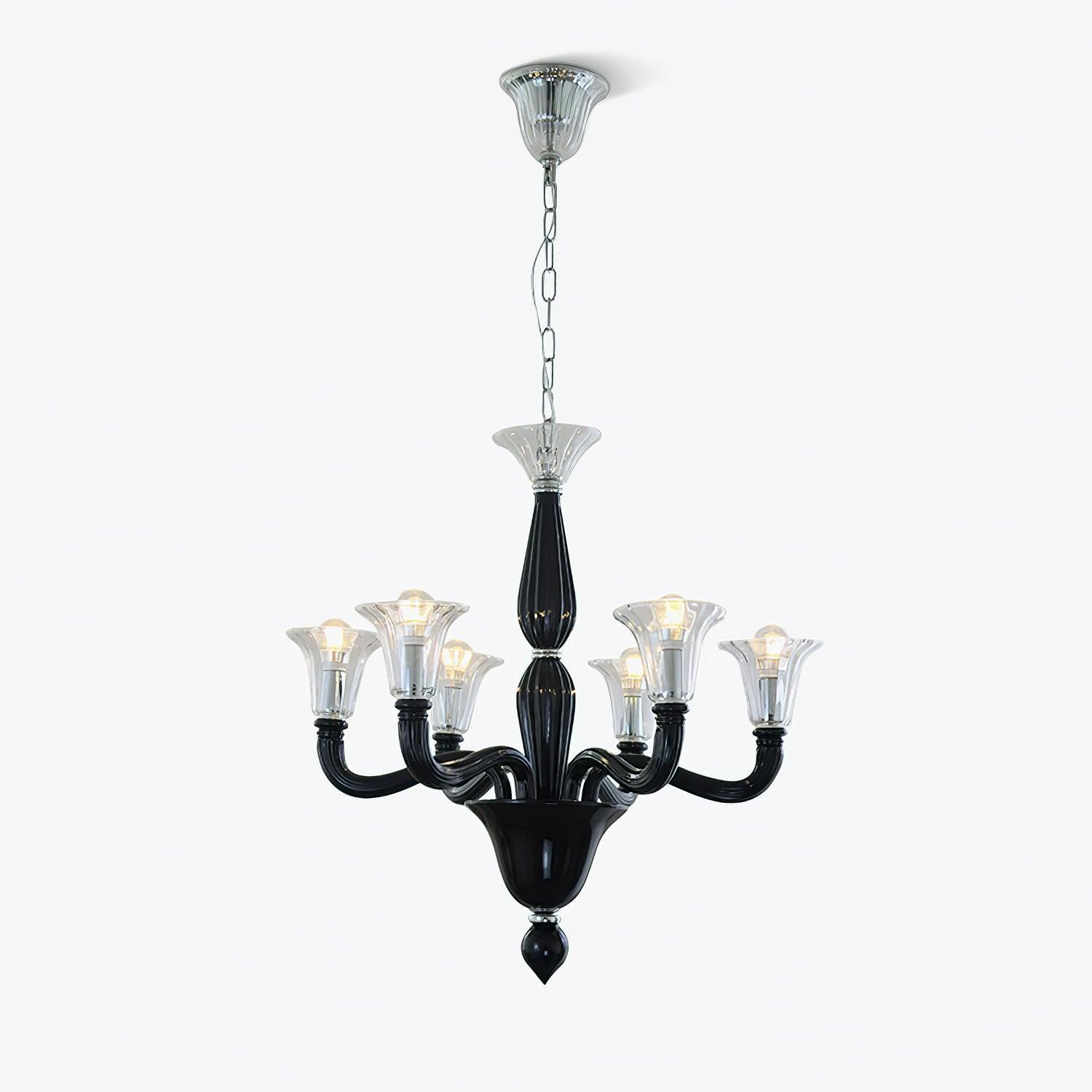 Aurora Chandelier Black Murano Candle Arm Glass Classic - Neutralighting