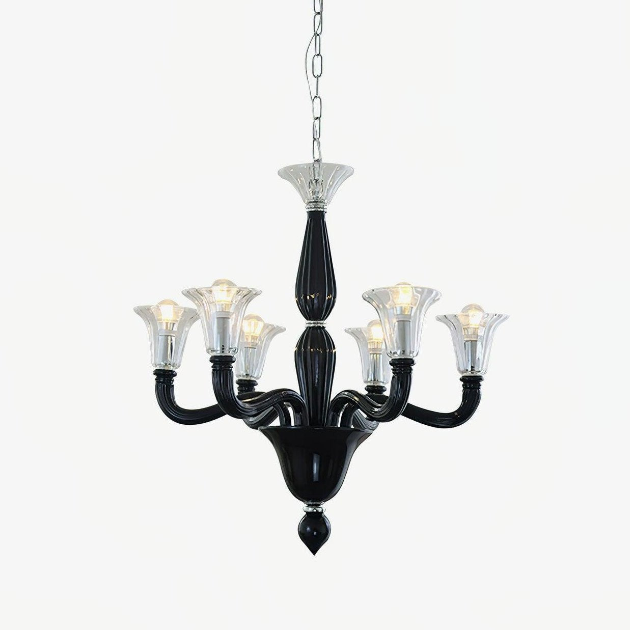 Aurora Chandelier Black Murano Candle Arm Glass Classic - Neutralighting