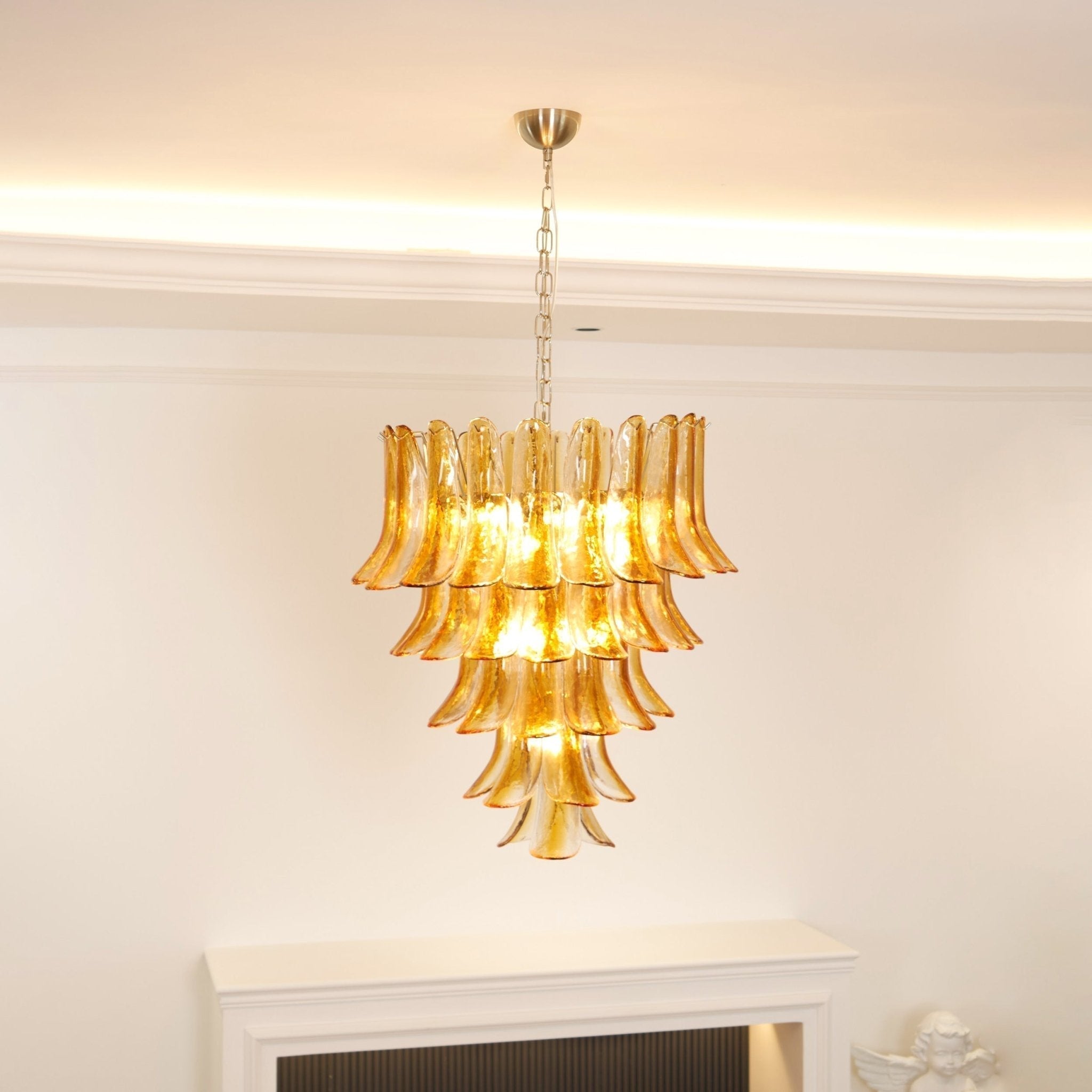 Aurora Chandelier Amber Lily Murano Glass Layered Centerpiece - Neutralighting