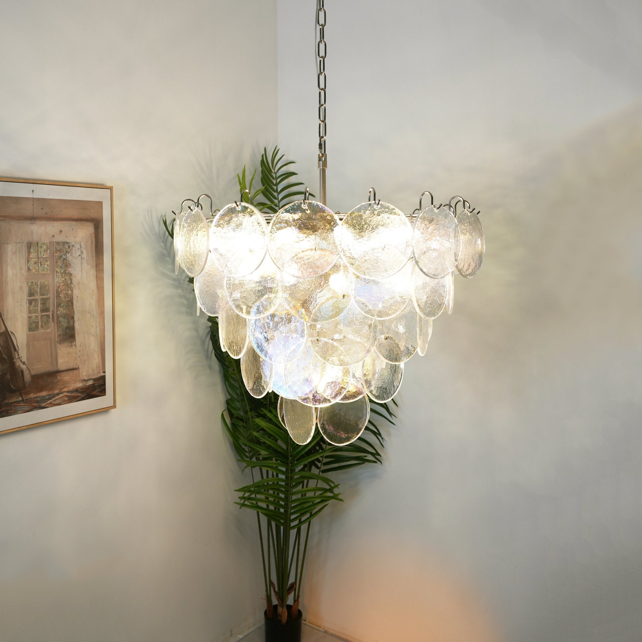 Aurora Chandelier Iridescent Murano Glass Disc - Neutralighting