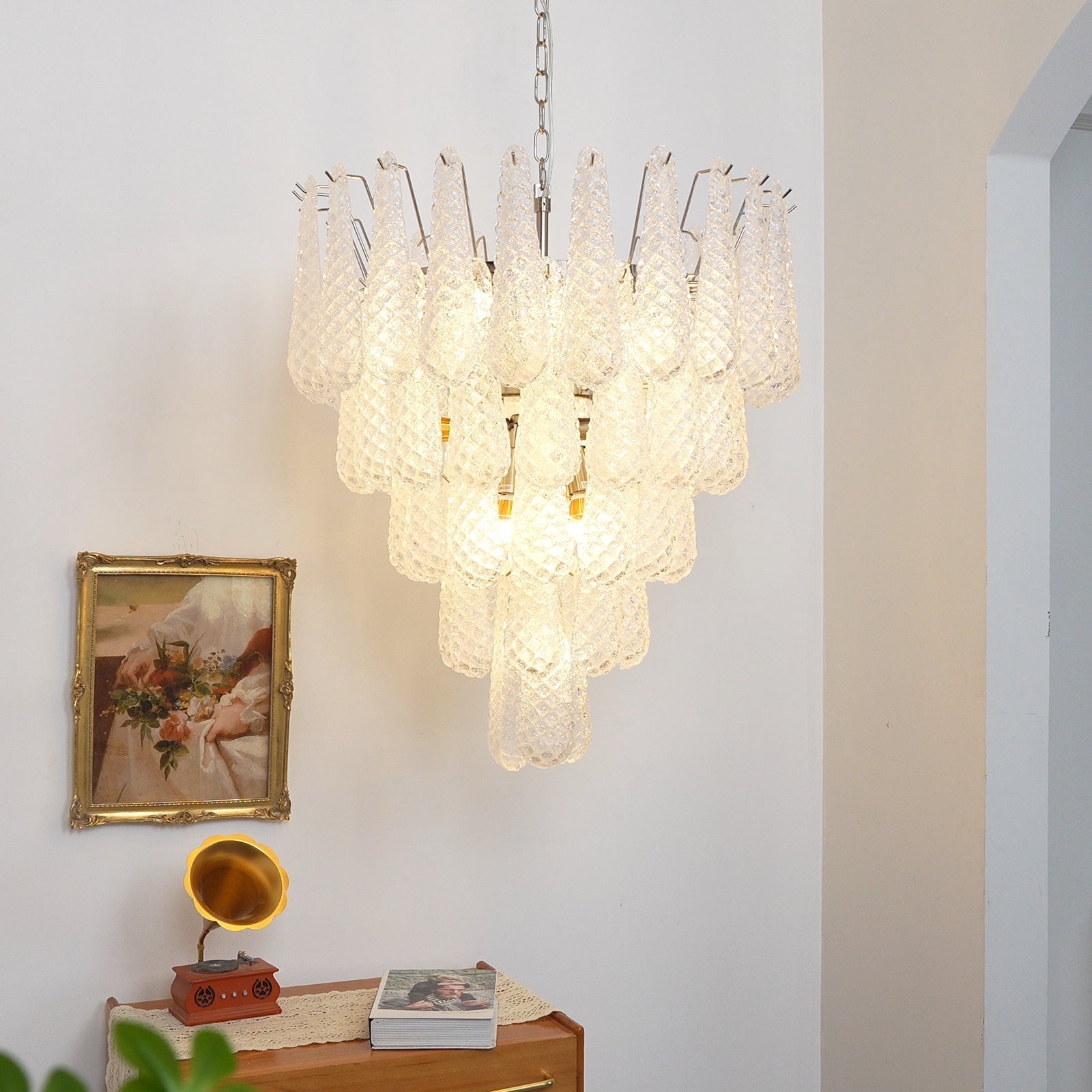 Aurora Chandelier Clear Murano Glass Dewdrop Layered - Neutralighting