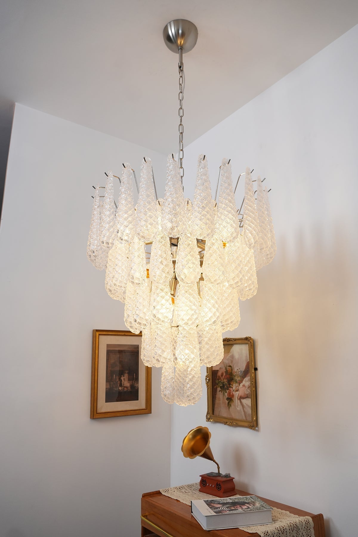 Aurora Chandelier Clear Murano Glass Dewdrop Layered - Neutralighting