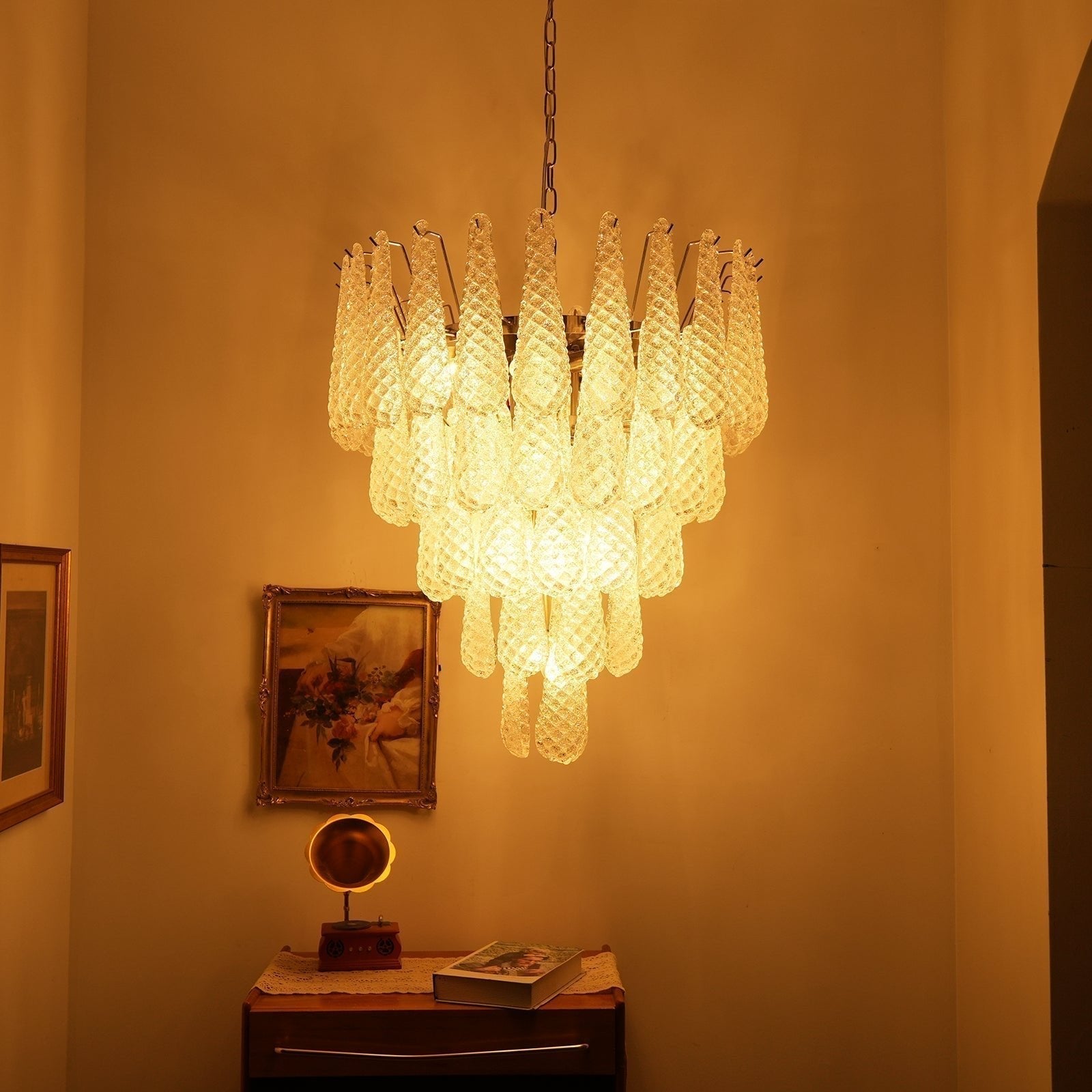 Aurora Chandelier Clear Murano Glass Dewdrop Layered - Neutralighting