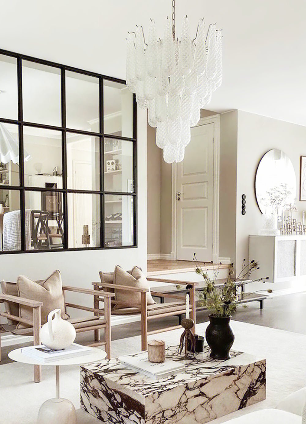 Aurora Chandelier Clear Droplets Murano Glass Waterfall Diamond - Neutralighting