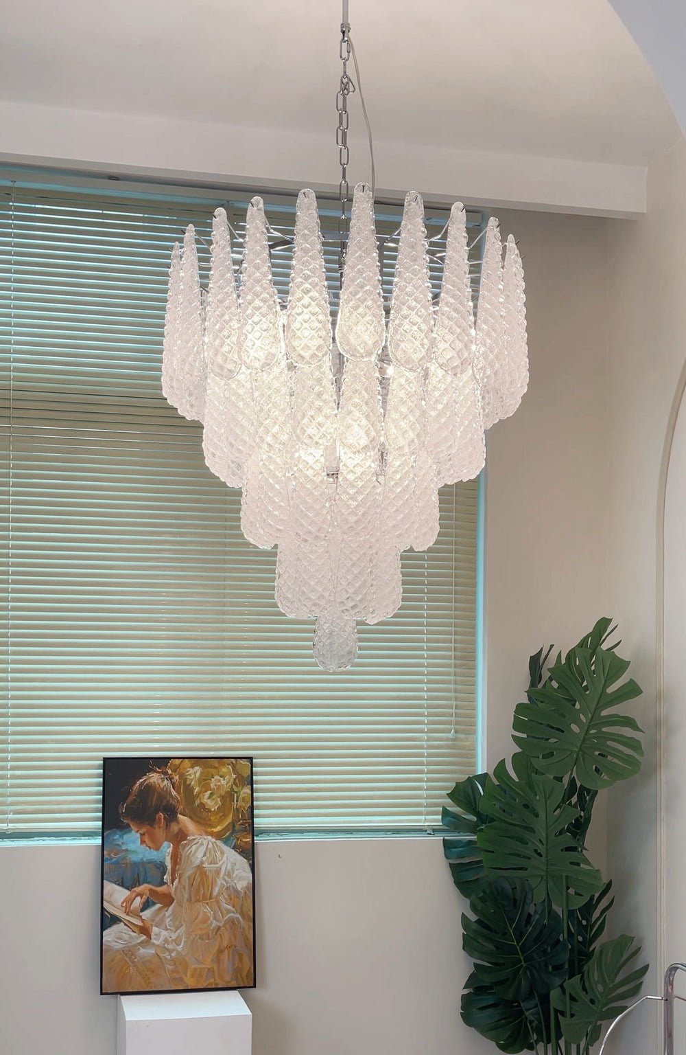 Aurora Chandelier Clear Droplets Murano Glass Waterfall Diamond - Neutralighting