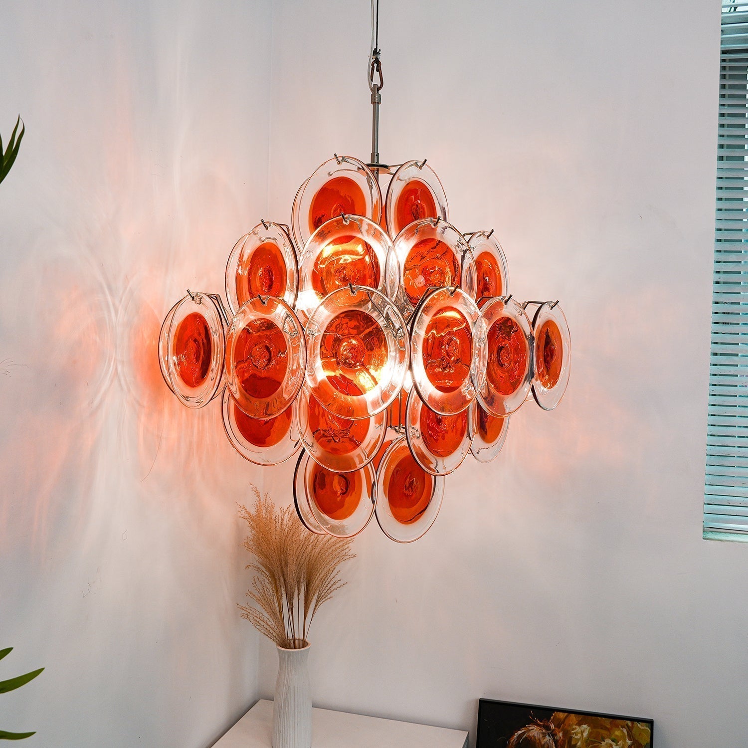 Aurora Chandelier Orange Murano Glass Disc Layered - Neutralighting