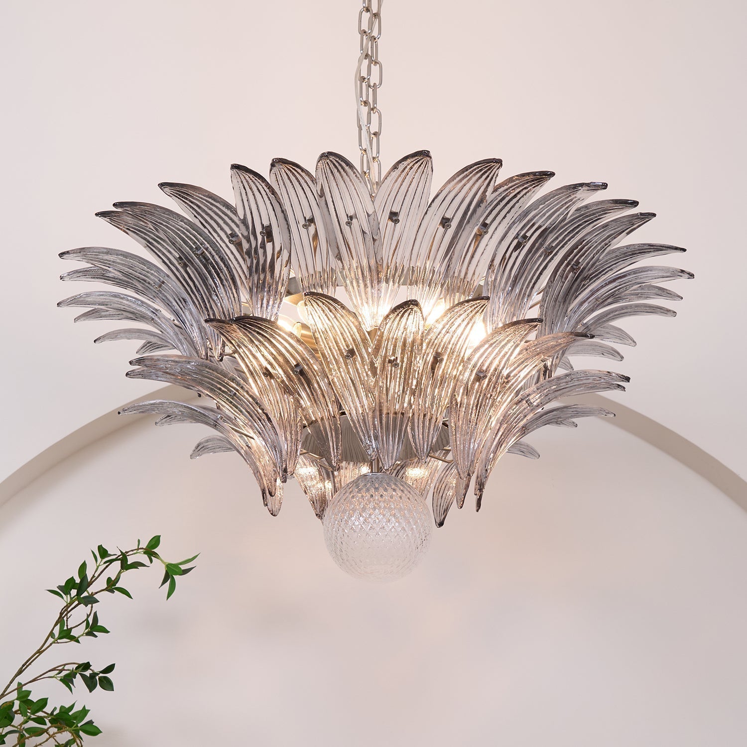 Aurora Chandelier Palmette Clear Murano Glass Leaf Layered - Neutralighting