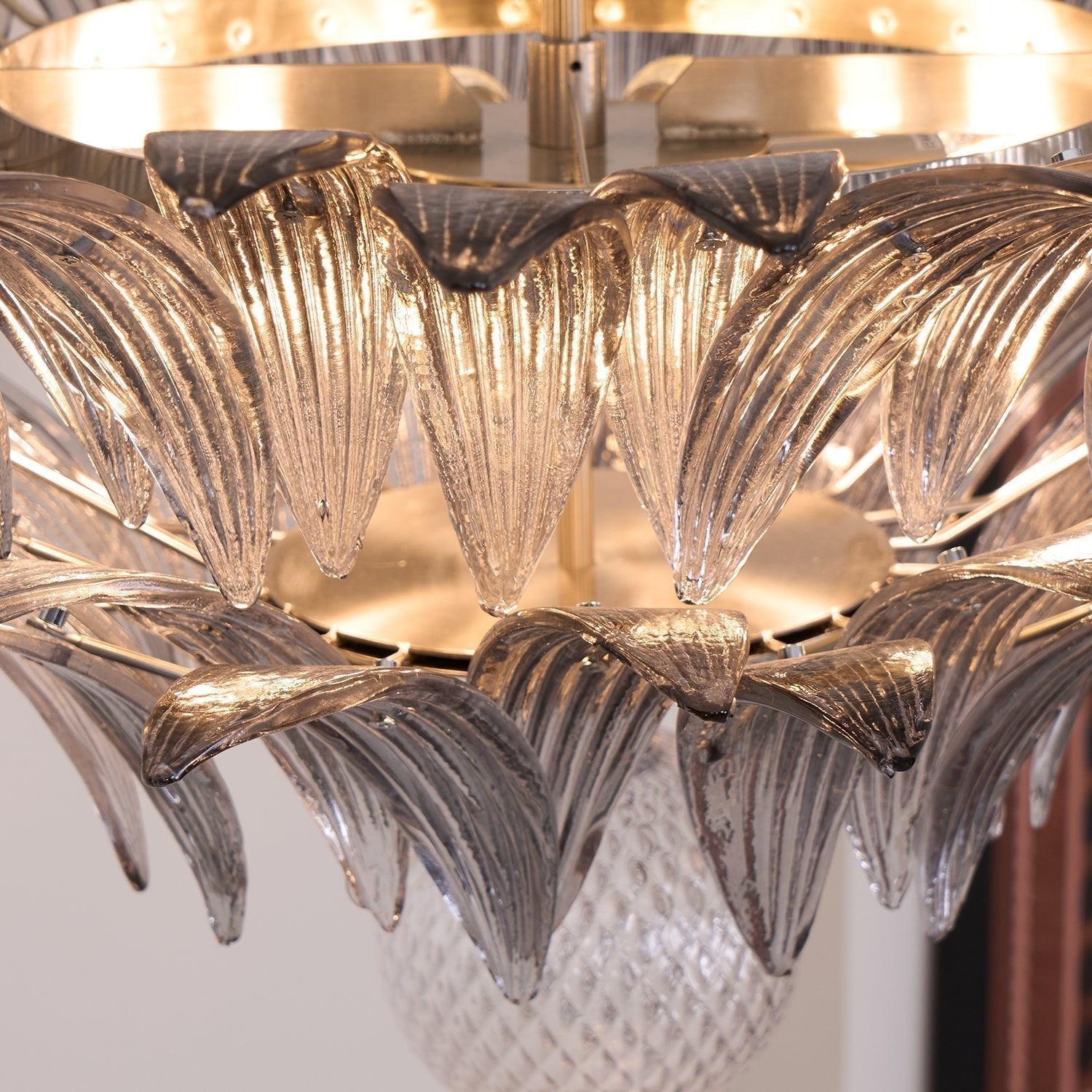 Aurora Chandelier Palmette Clear Murano Glass Leaf Layered - Neutralighting