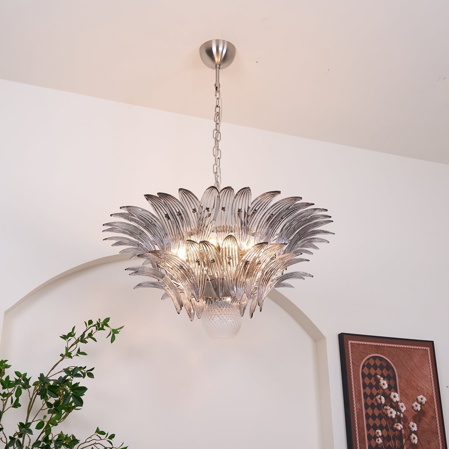 Aurora Chandelier Palmette Clear Murano Glass Leaf Layered - Neutralighting