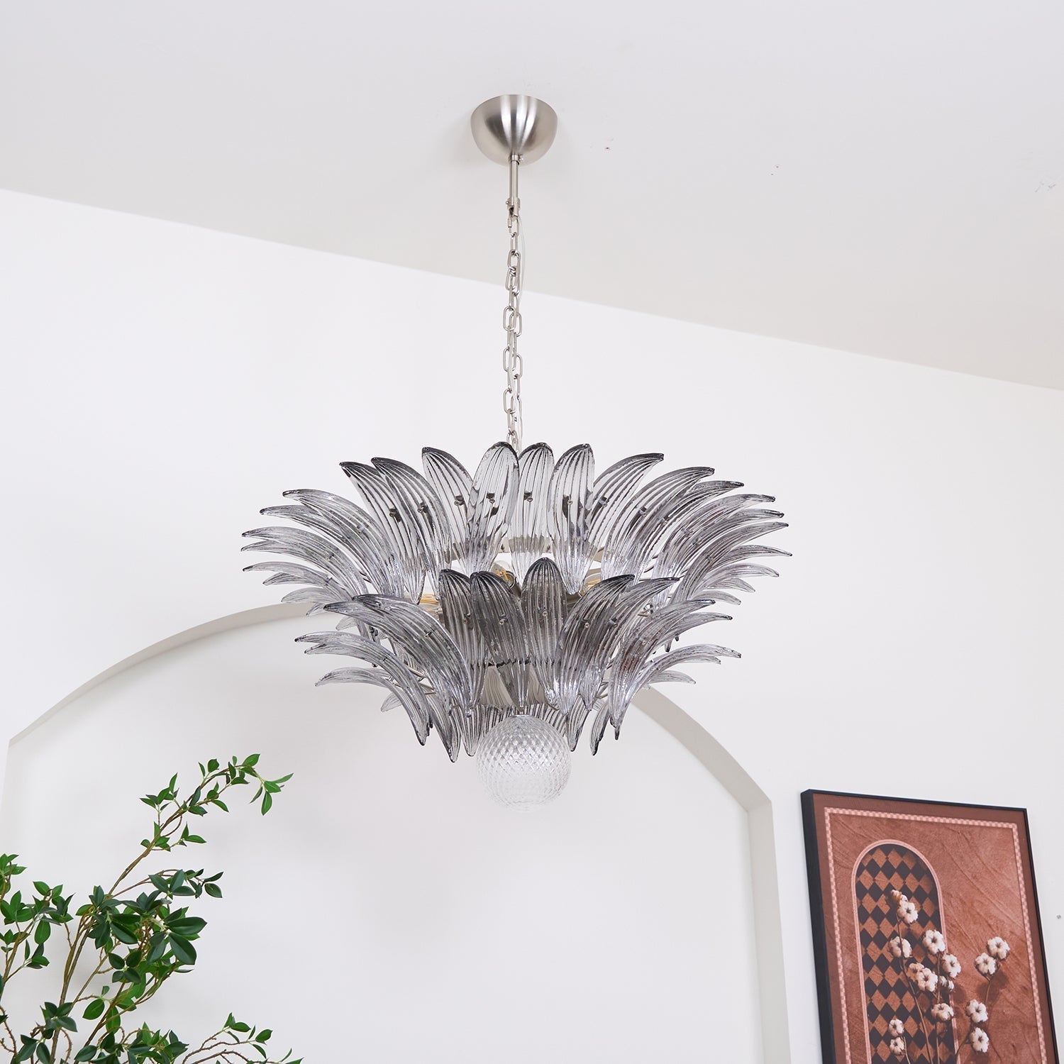 Aurora Chandelier Palmette Clear Murano Glass Leaf Layered - Neutralighting