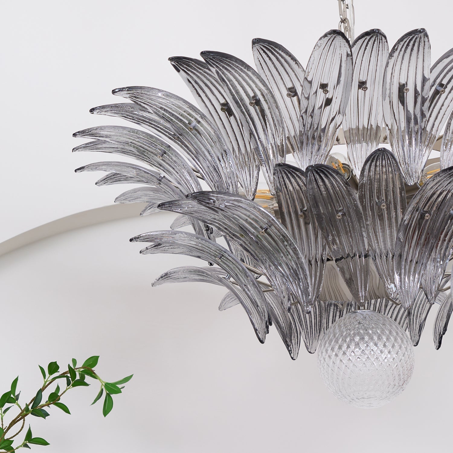 Aurora Chandelier Palmette Clear Murano Glass Leaf Layered - Neutralighting