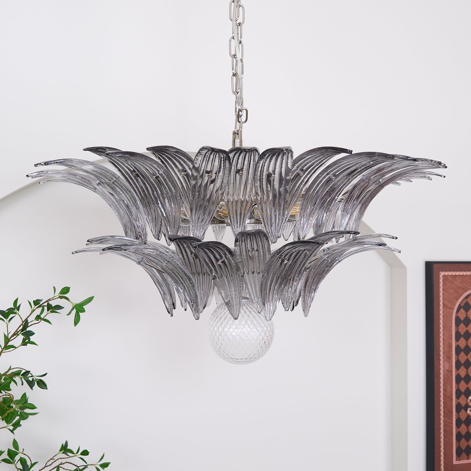 Aurora Chandelier Palmette Clear Murano Glass Leaf Layered - Neutralighting