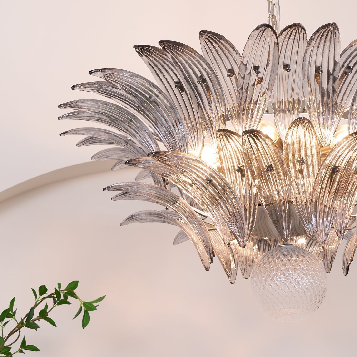 Aurora Chandelier Palmette Clear Murano Glass Leaf Layered - Neutralighting