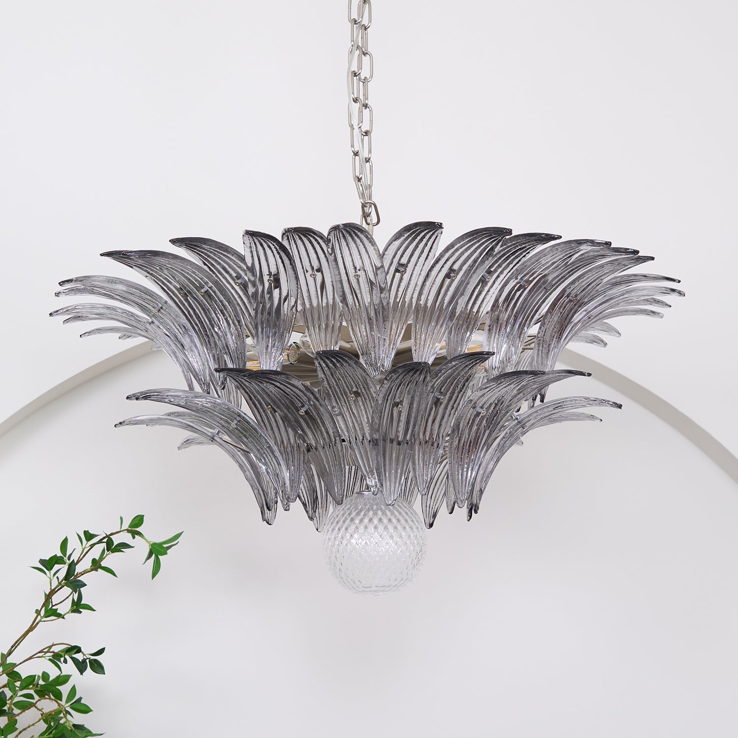 Aurora Chandelier Palmette Clear Murano Glass Leaf Layered - Neutralighting
