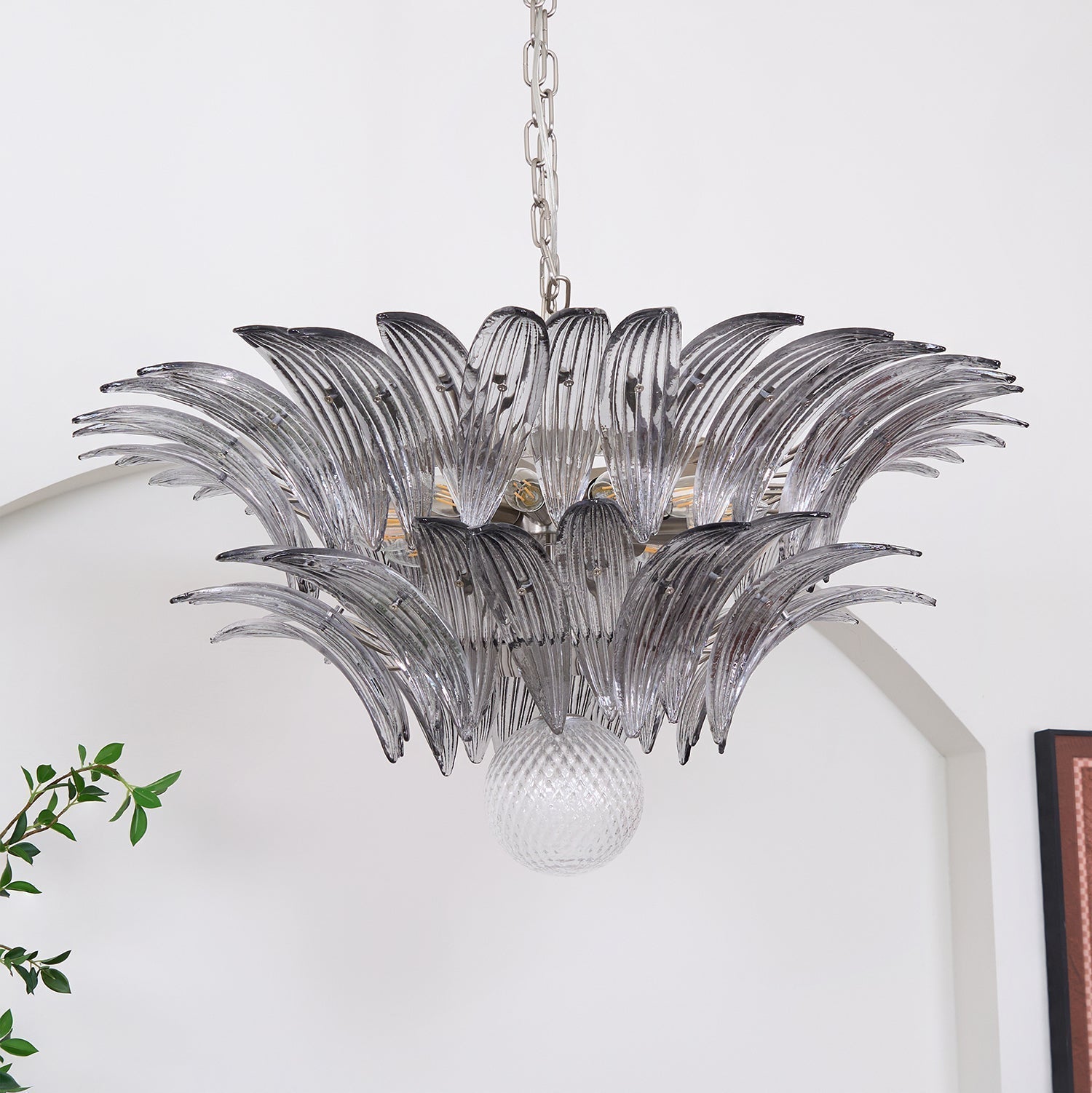 Aurora Chandelier Palmette Clear Murano Glass Leaf Layered - Neutralighting