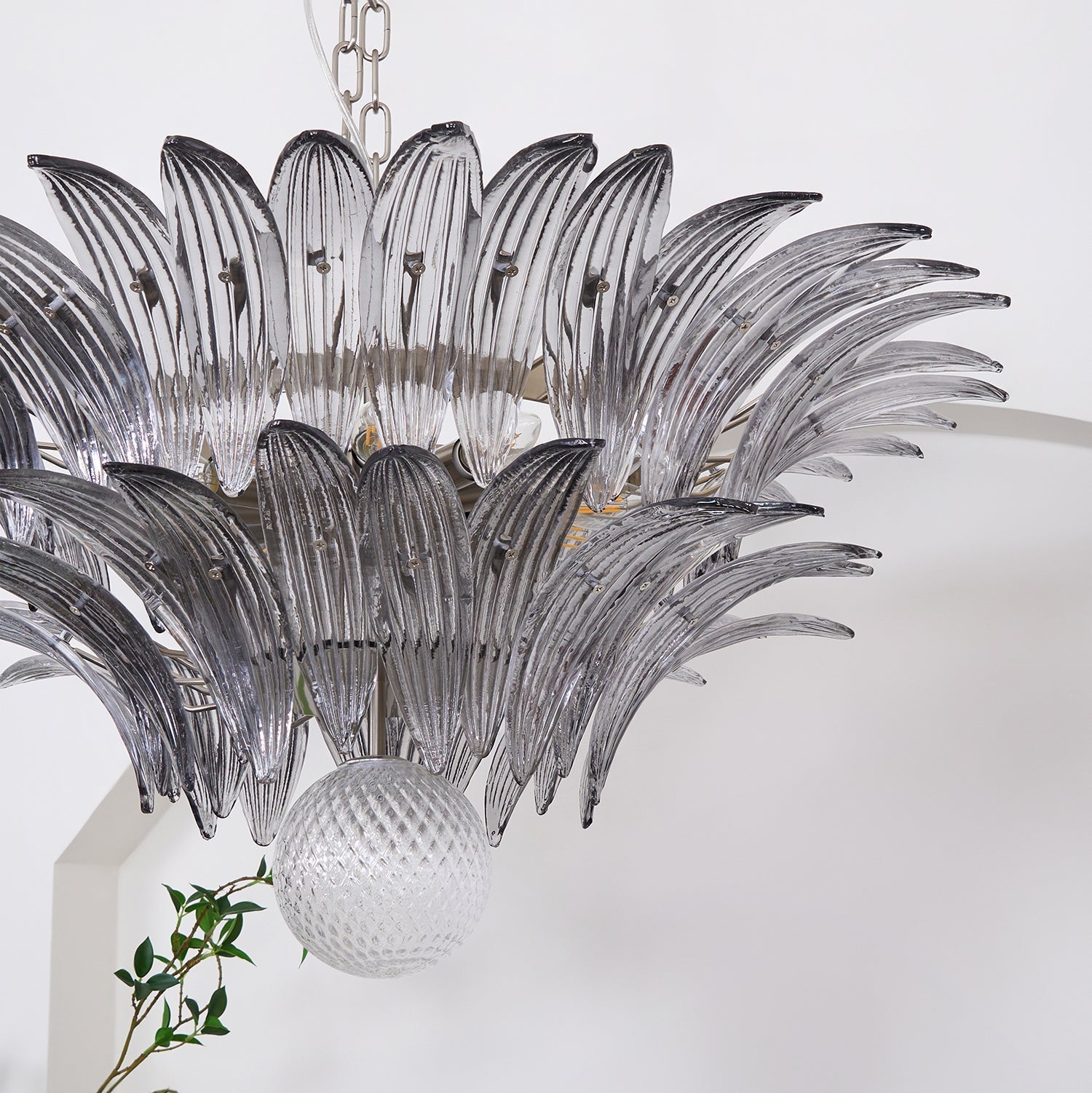 Aurora Chandelier Palmette Clear Murano Glass Leaf Layered - Neutralighting