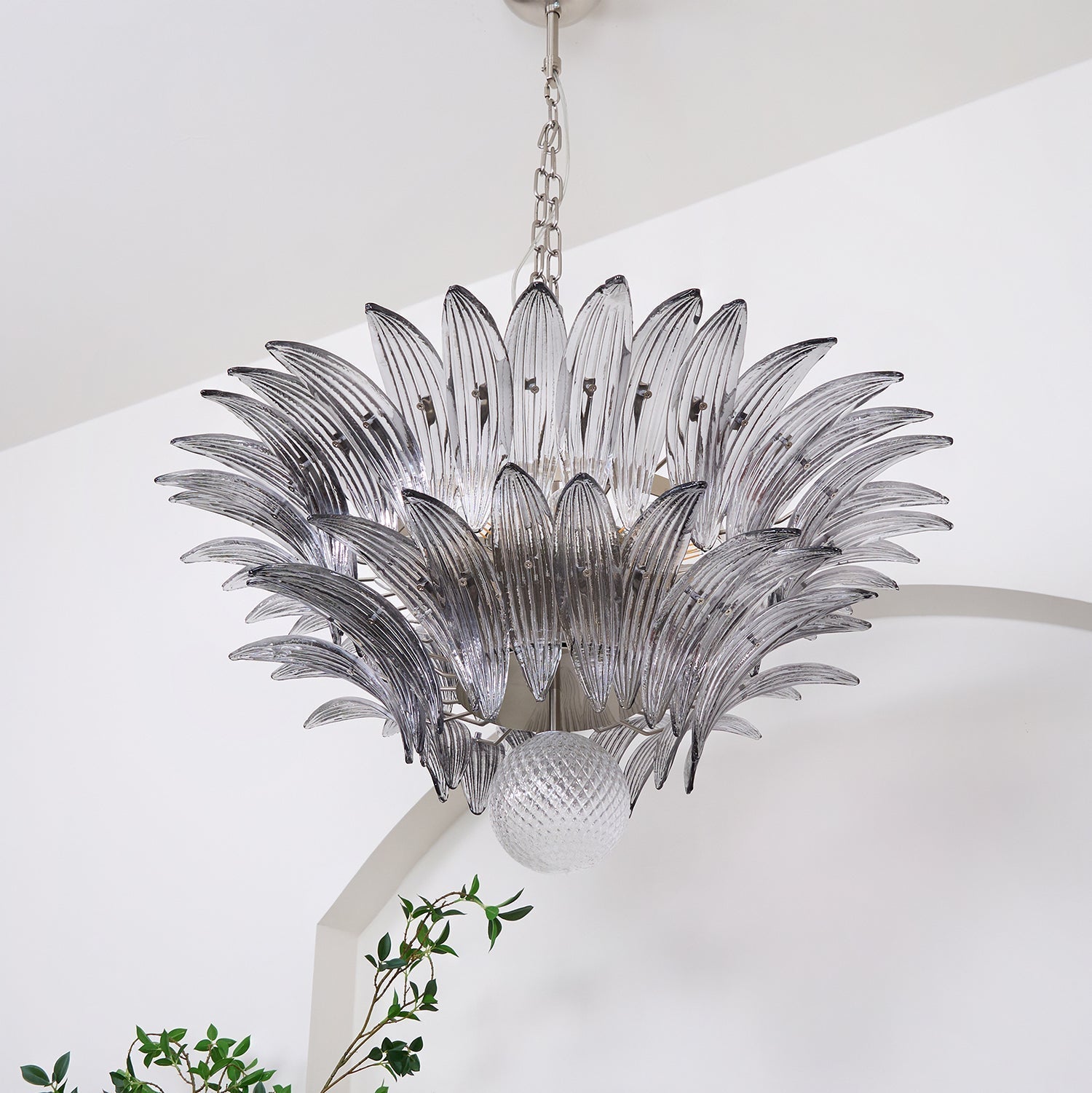 Aurora Chandelier Palmette Clear Murano Glass Leaf Layered - Neutralighting