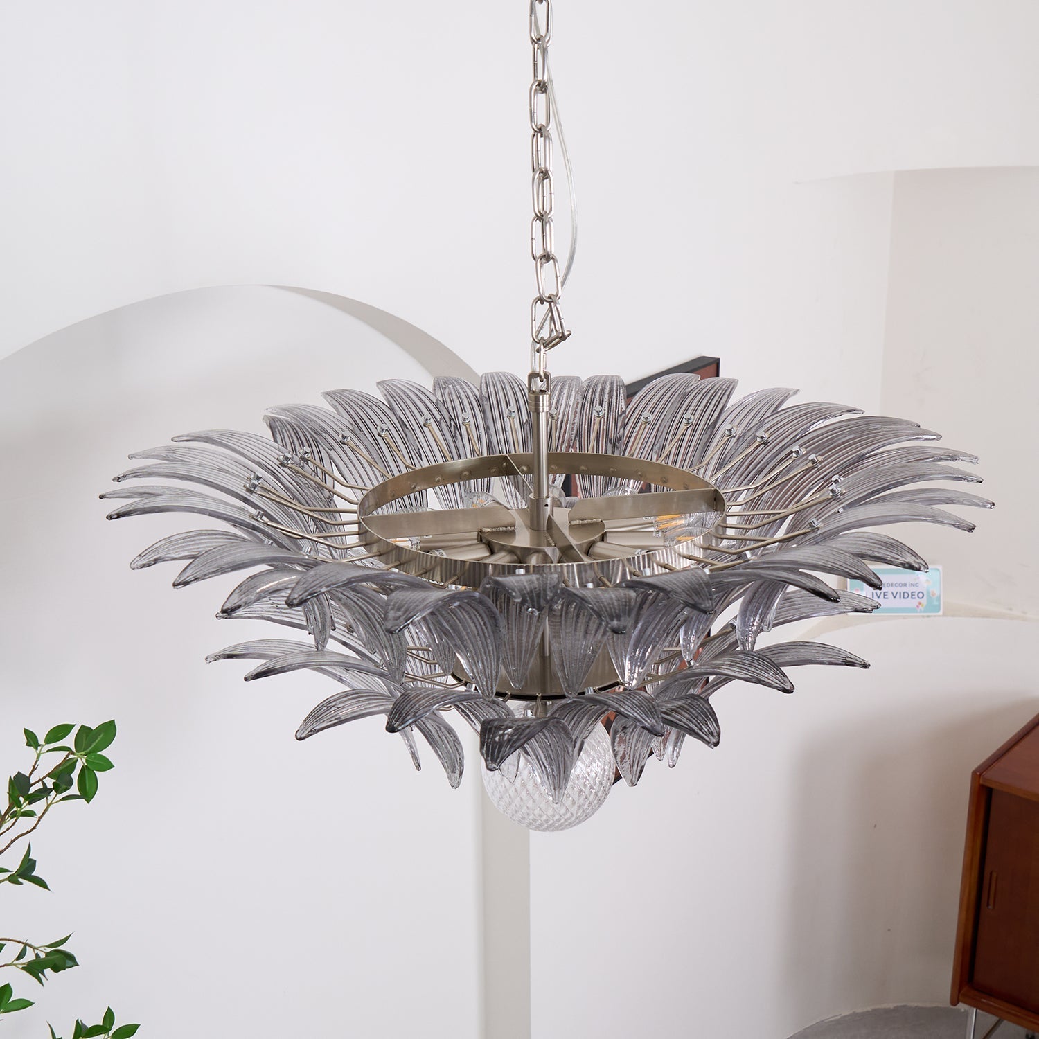 Aurora Chandelier Palmette Clear Murano Glass Leaf Layered - Neutralighting