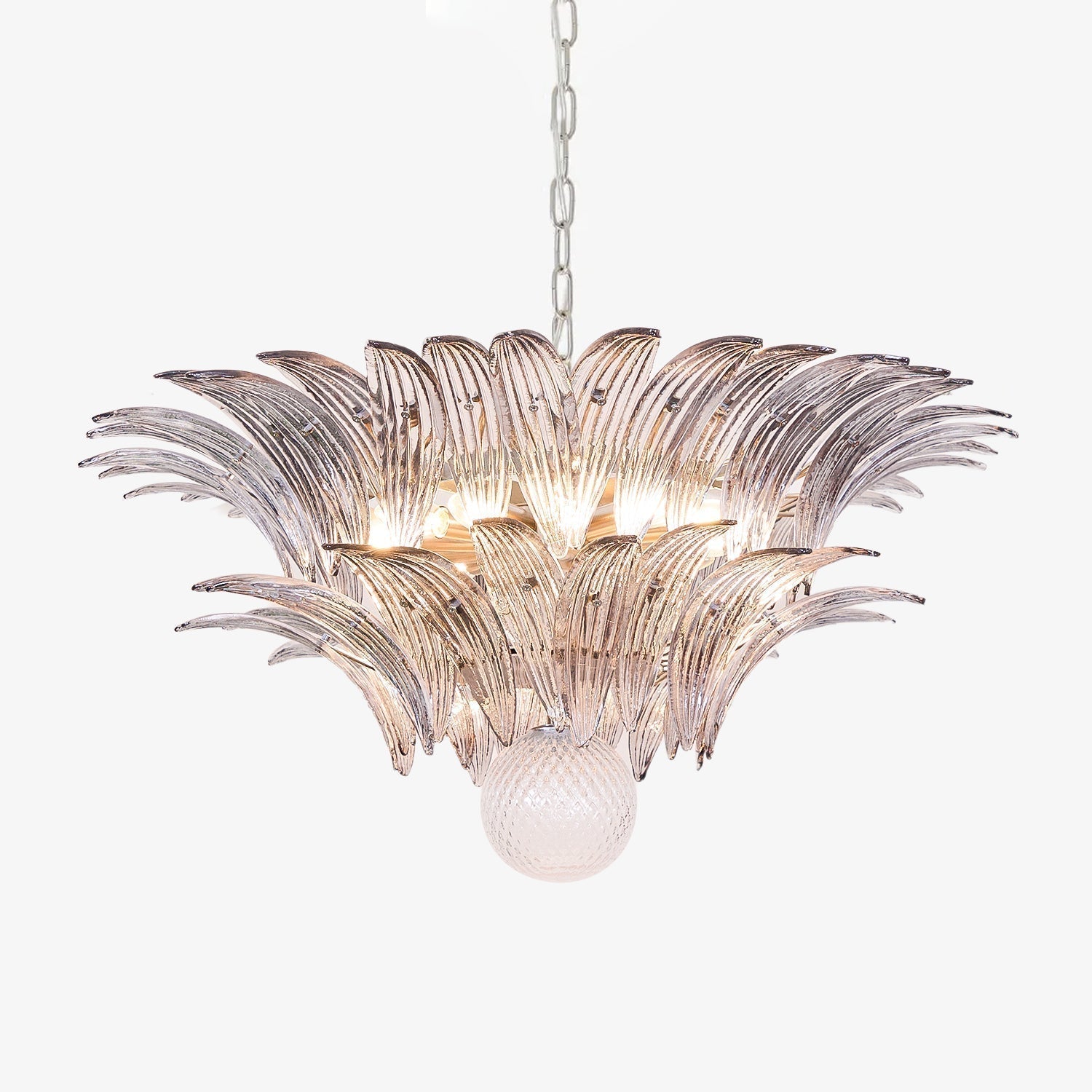 Aurora Chandelier Palmette Clear Murano Glass Leaf Layered - Neutralighting