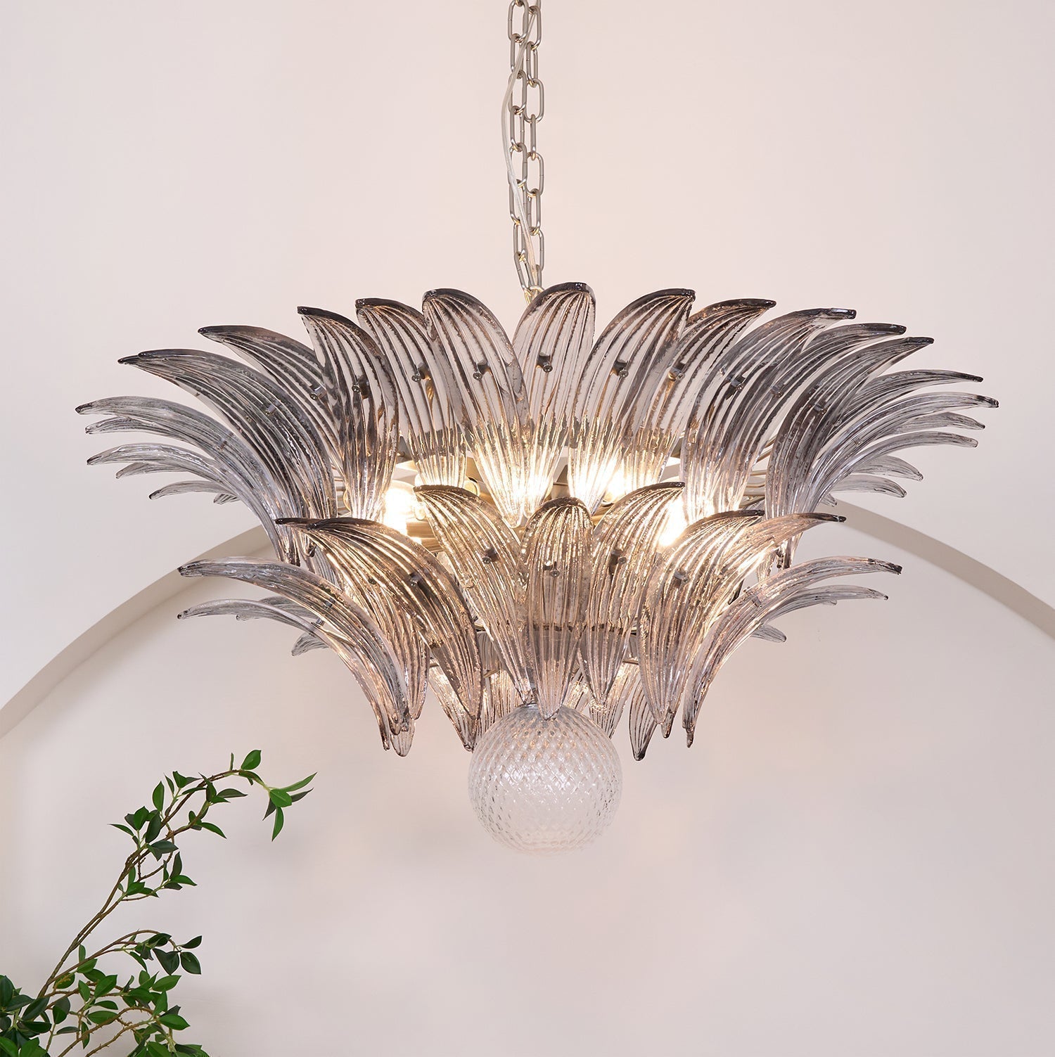 Aurora Chandelier Palmette Clear Murano Glass Leaf Layered - Neutralighting