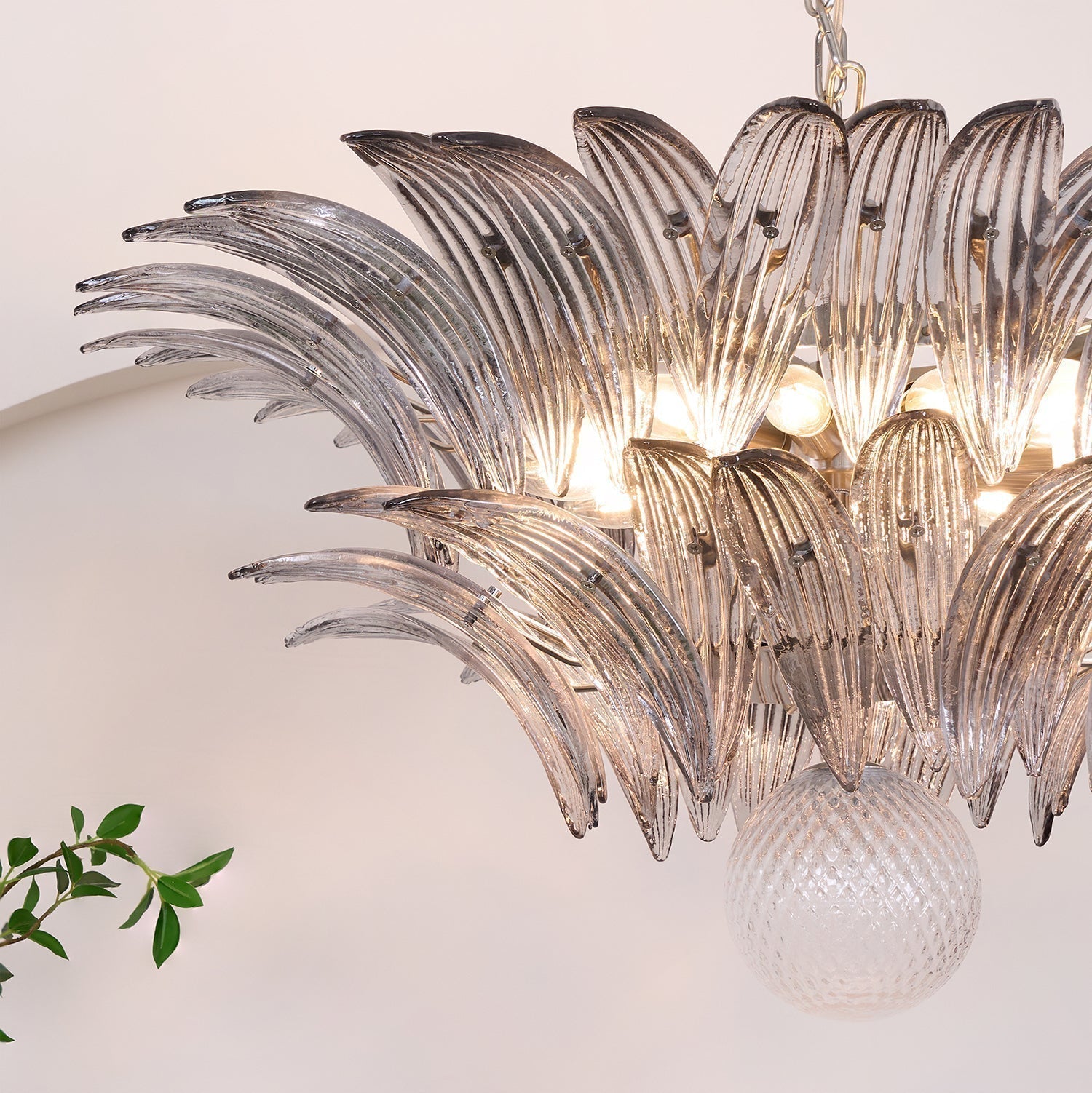 Aurora Chandelier Palmette Clear Murano Glass Leaf Layered - Neutralighting