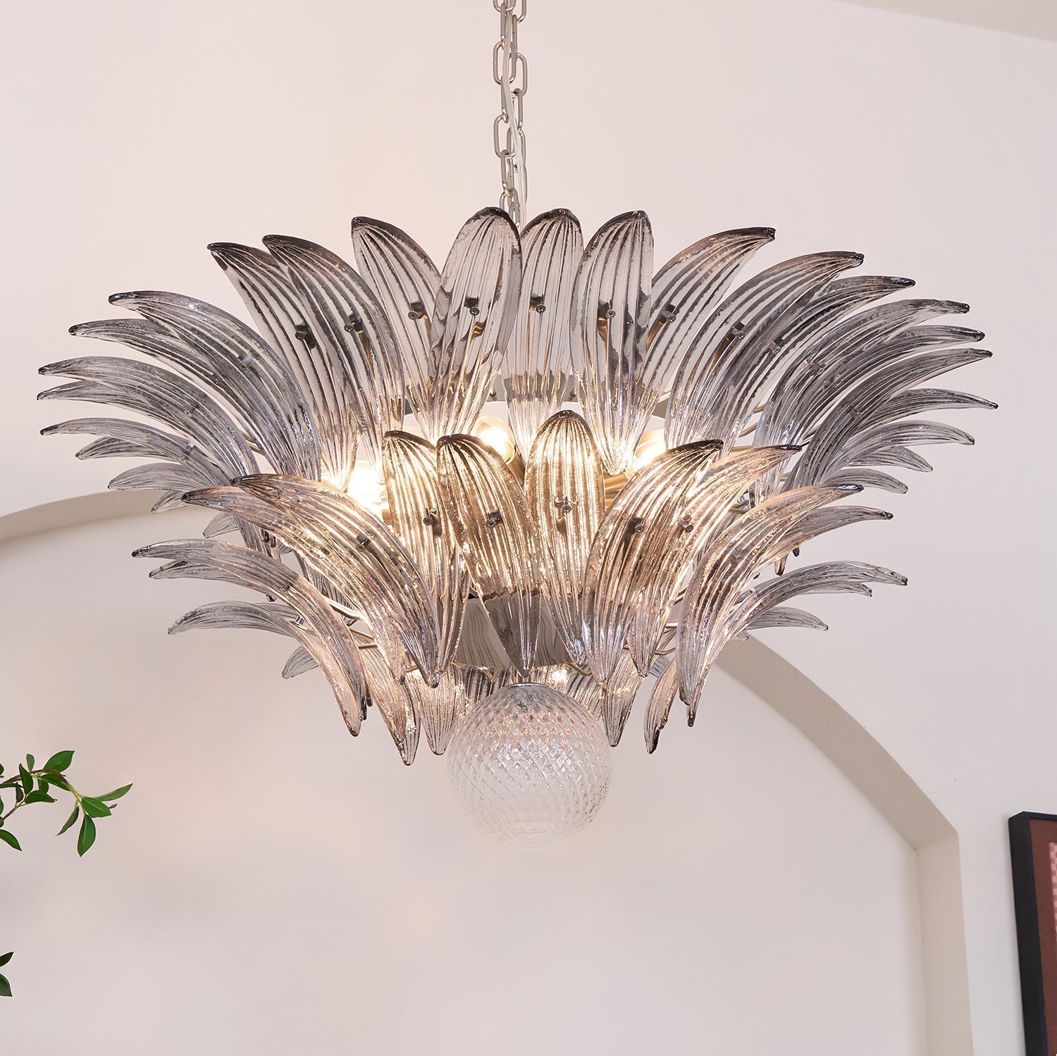 Aurora Chandelier Palmette Clear Murano Glass Leaf Layered - Neutralighting