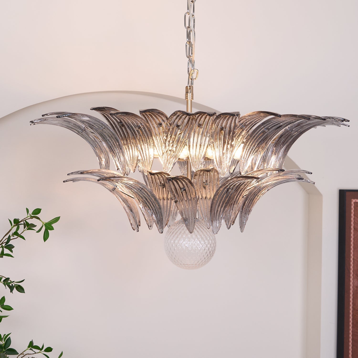 Aurora Chandelier Palmette Clear Murano Glass Leaf Layered - Neutralighting