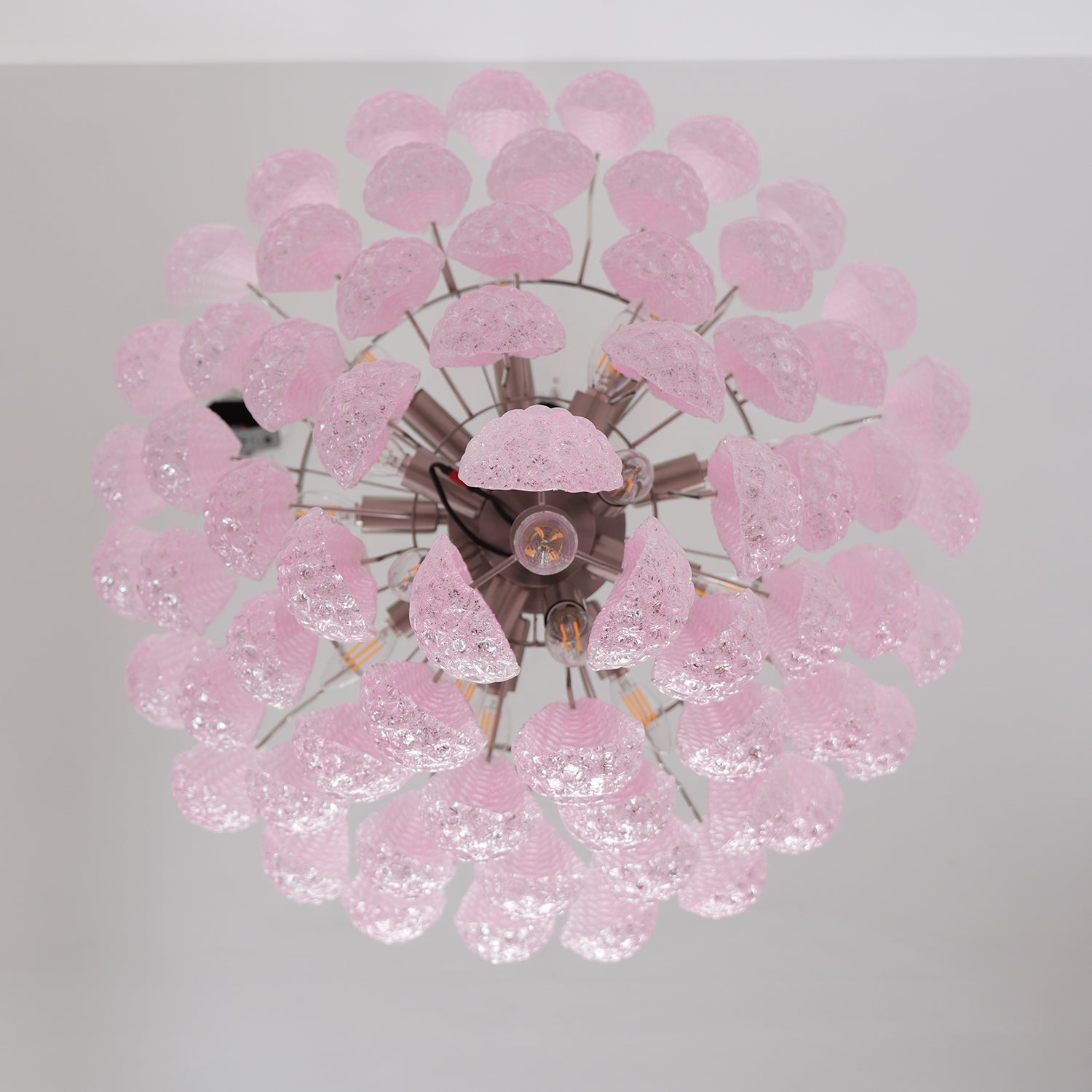 Aurora Chandelier Pink Droplet Murano Glass Diamond Pattern Waterfall - Neutralighting