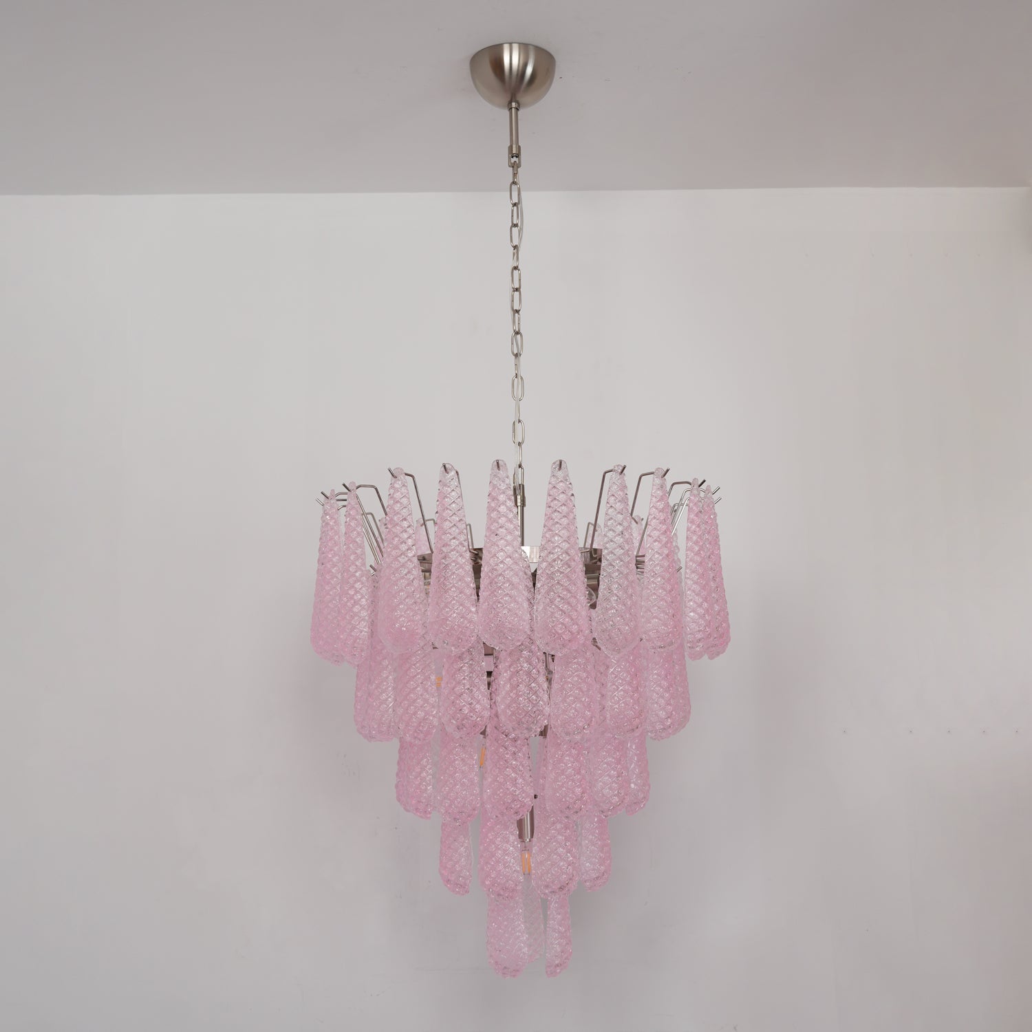 Aurora Chandelier Pink Droplet Murano Glass Diamond Pattern Waterfall - Neutralighting