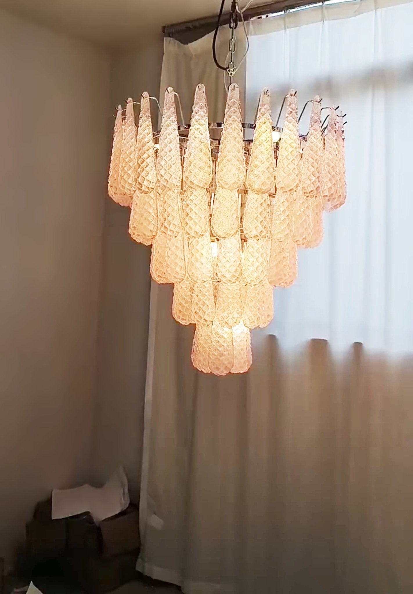 Aurora Chandelier Pink Droplet Murano Glass Diamond Pattern Waterfall - Neutralighting