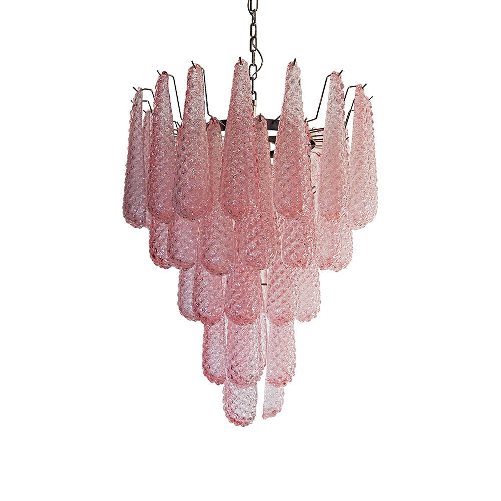 Aurora Chandelier Pink Droplet Murano Glass Diamond Pattern Waterfall - Neutralighting