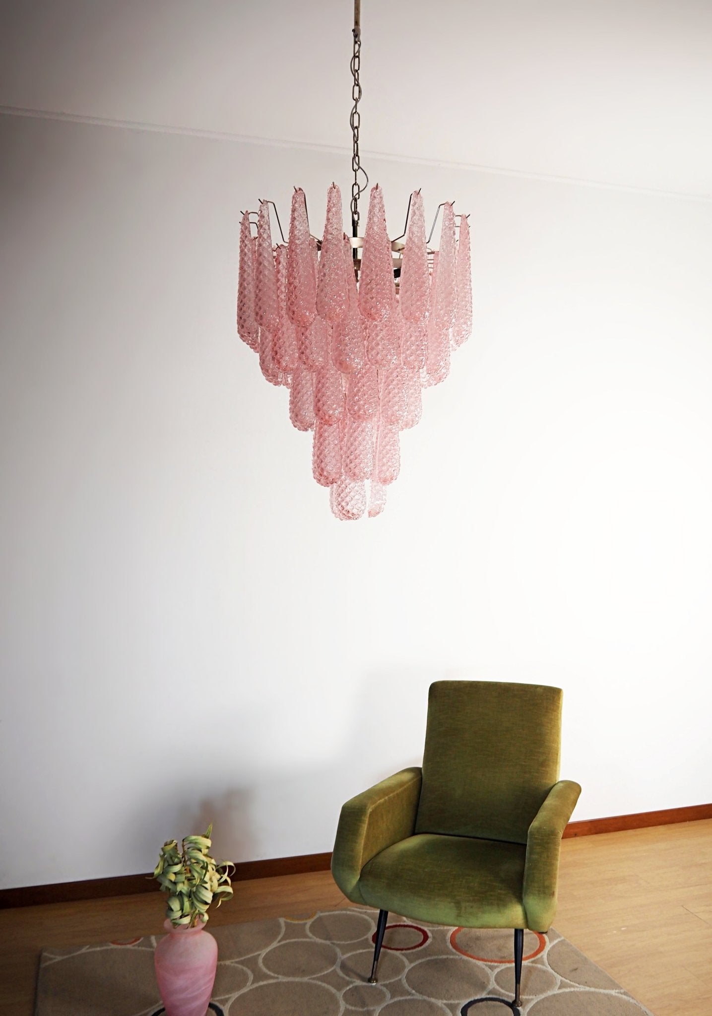 Aurora Chandelier Pink Droplet Murano Glass Diamond Pattern Waterfall - Neutralighting