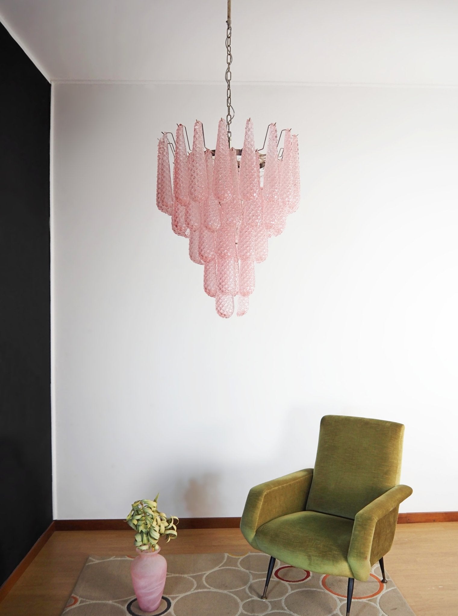 Aurora Chandelier Pink Droplet Murano Glass Diamond Pattern Waterfall - Neutralighting