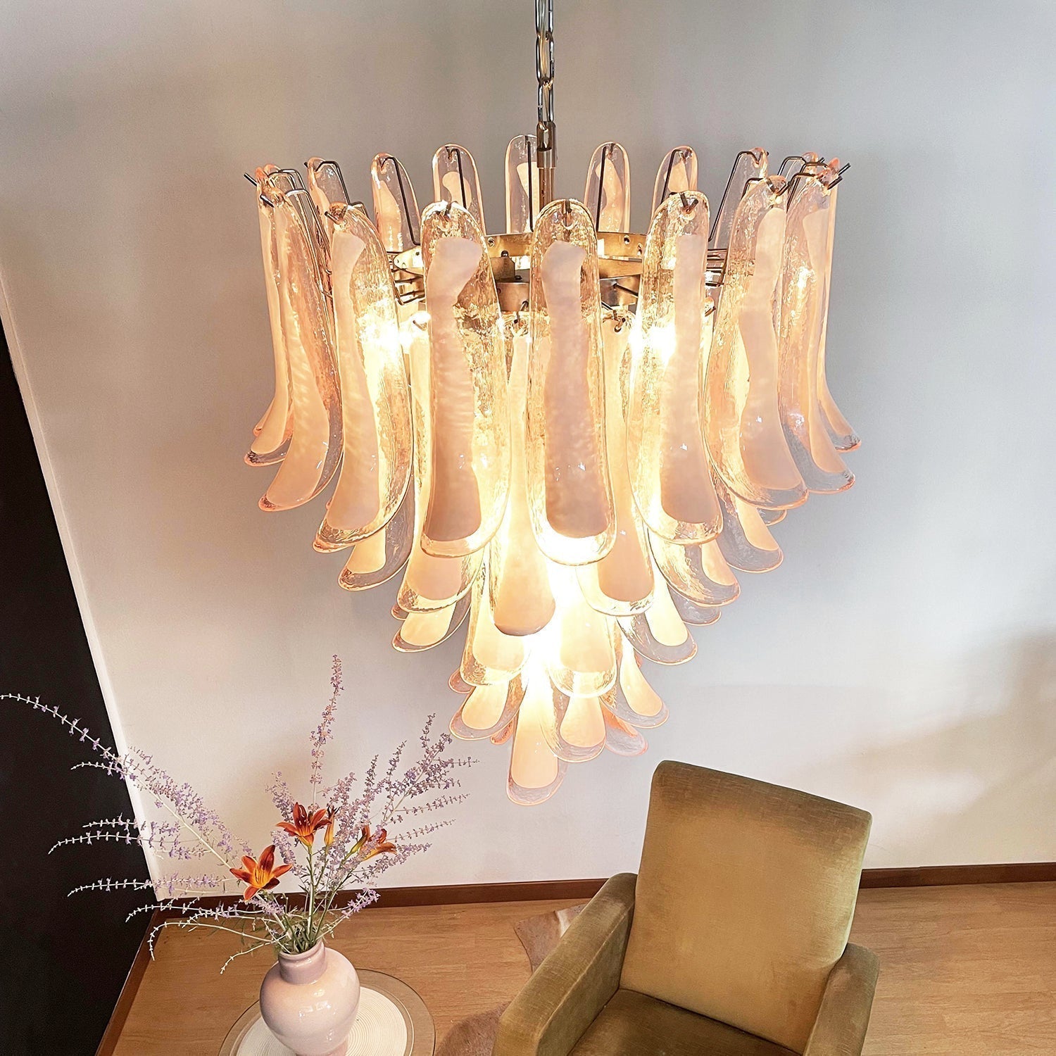 Aurora Chandelier Pink Murano Glass Petals Cascade - Neutralighting