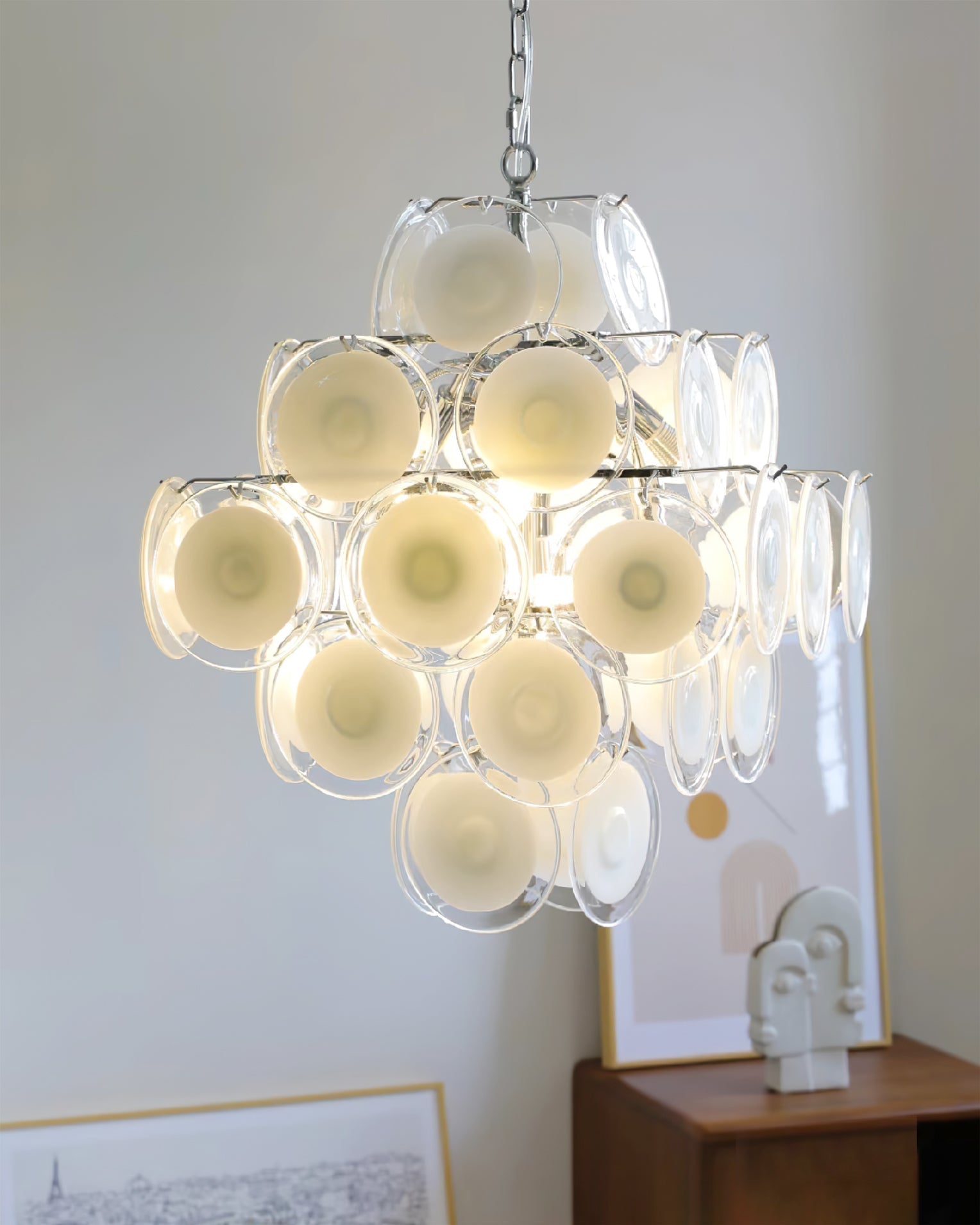 Aurora Chandelier White Murano Glass Discs Cluster - Neutralighting