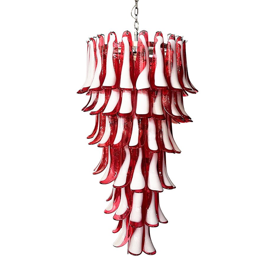 Aurora Chandelier Red White Murano Spiral Petals - Neutralighting