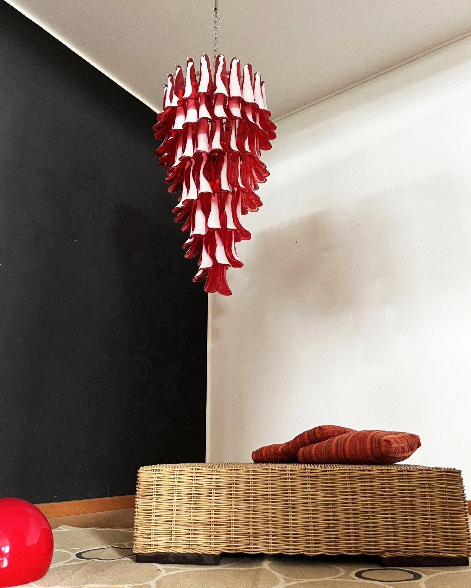 Aurora Chandelier Red White Murano Spiral Petals - Neutralighting