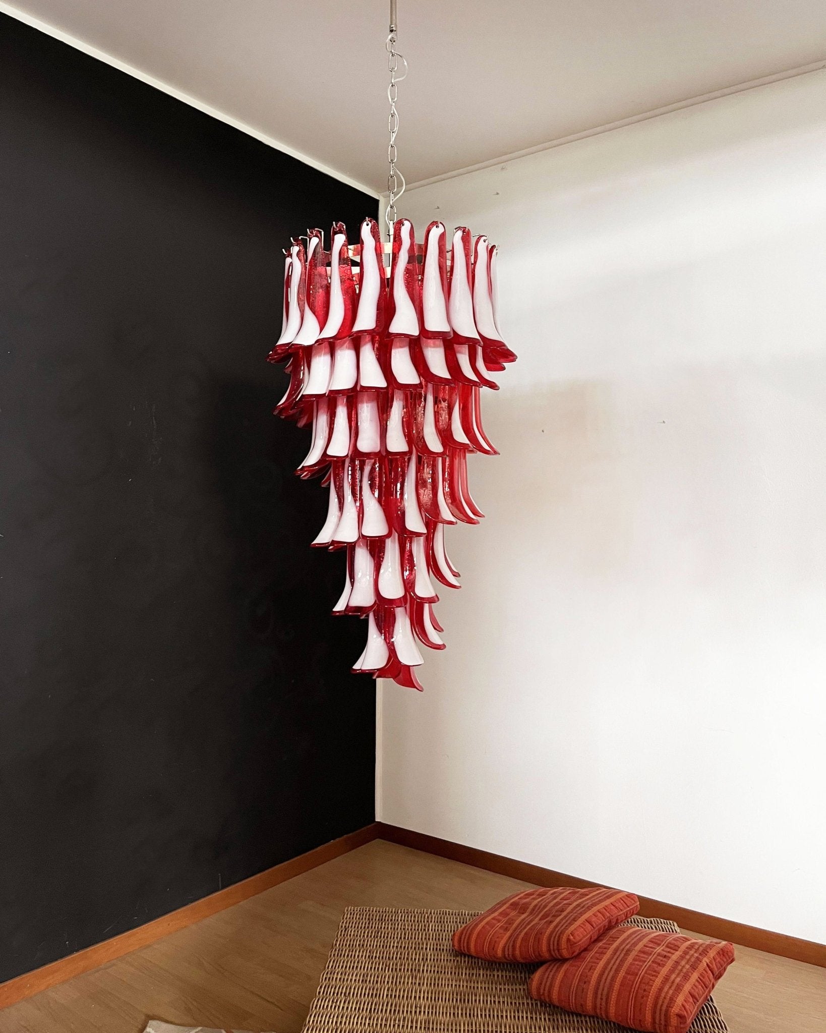 Aurora Chandelier Red White Murano Spiral Petals - Neutralighting