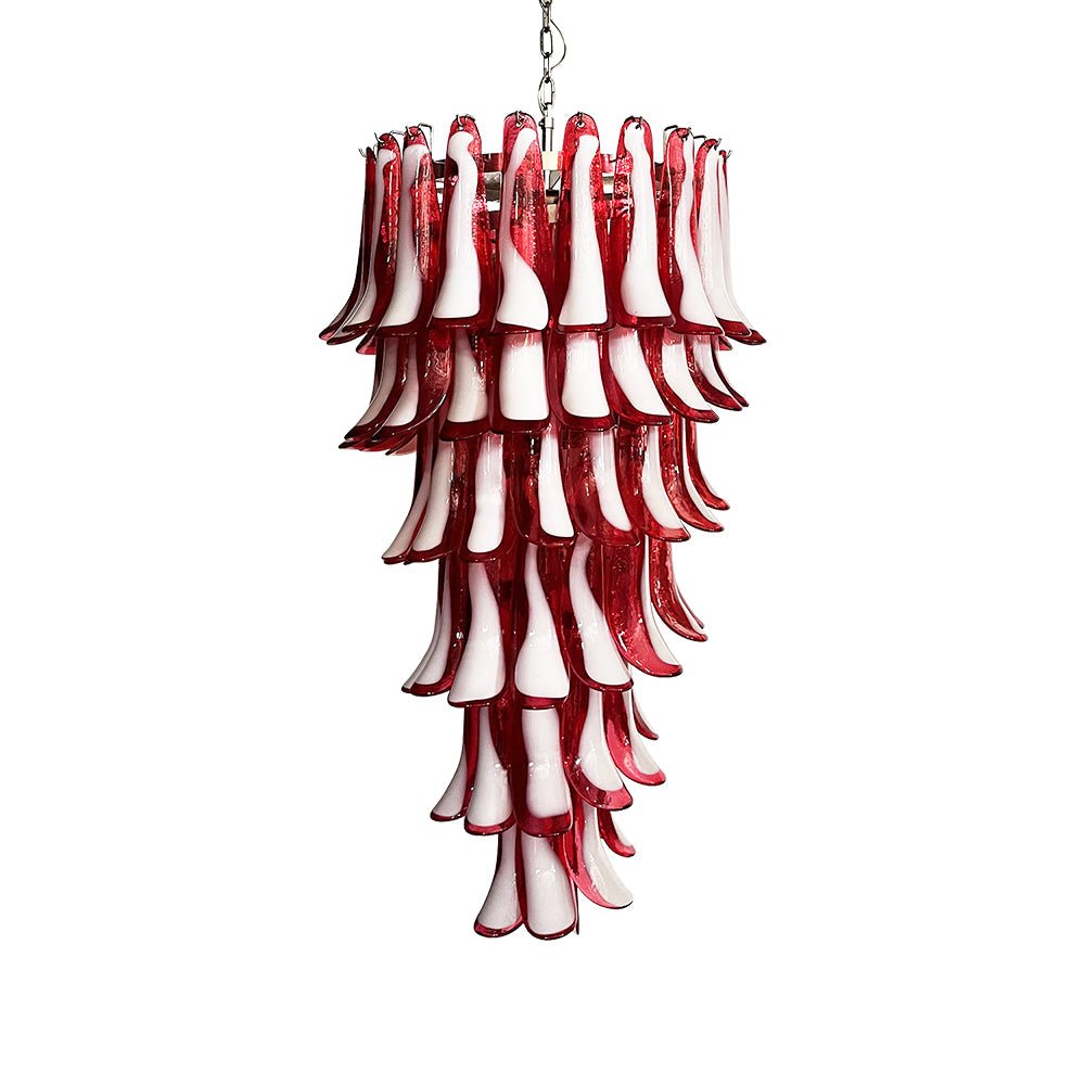 Aurora Chandelier Red White Murano Spiral Petals - Neutralighting