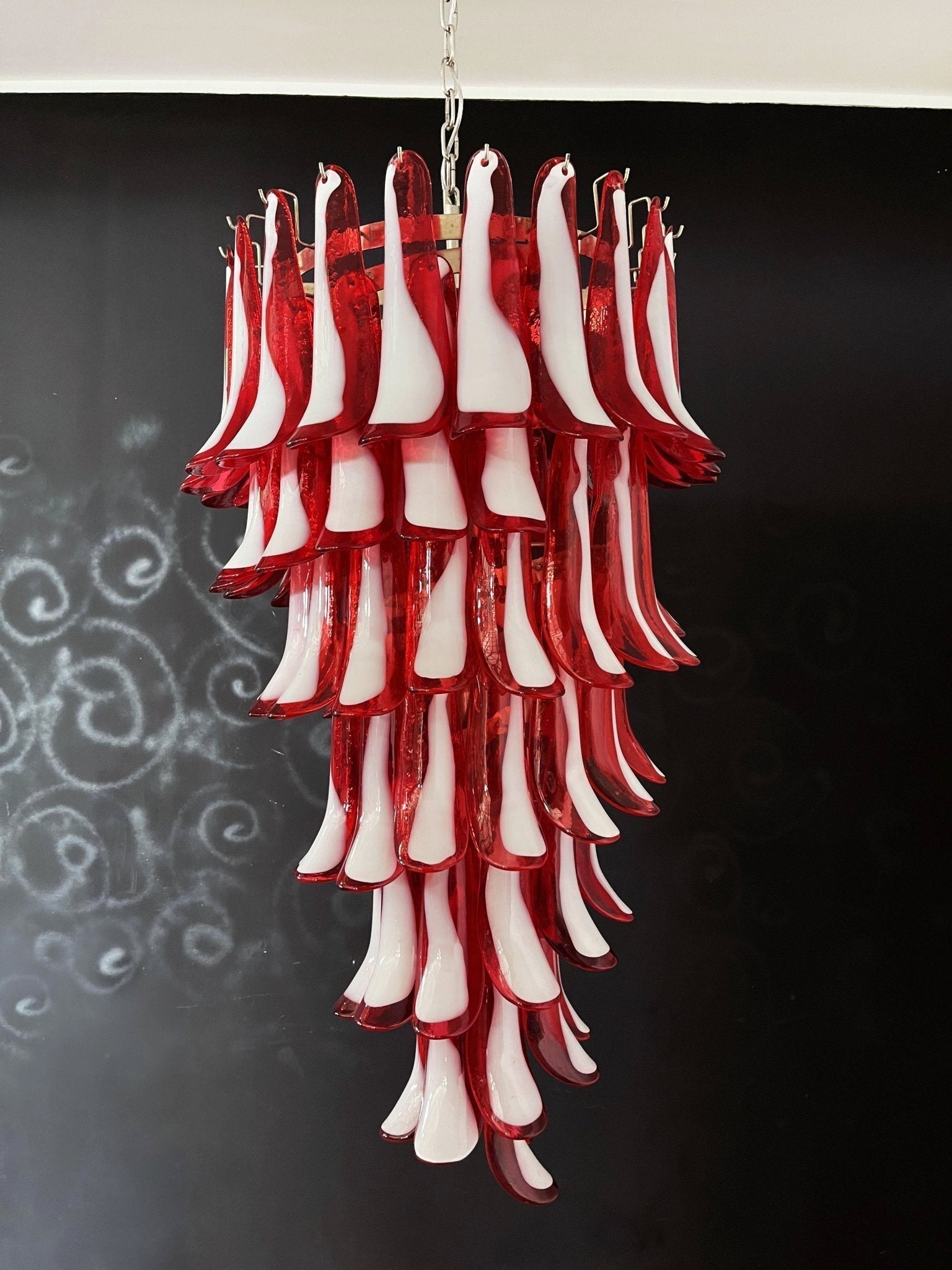 Aurora Chandelier Red White Murano Spiral Petals - Neutralighting