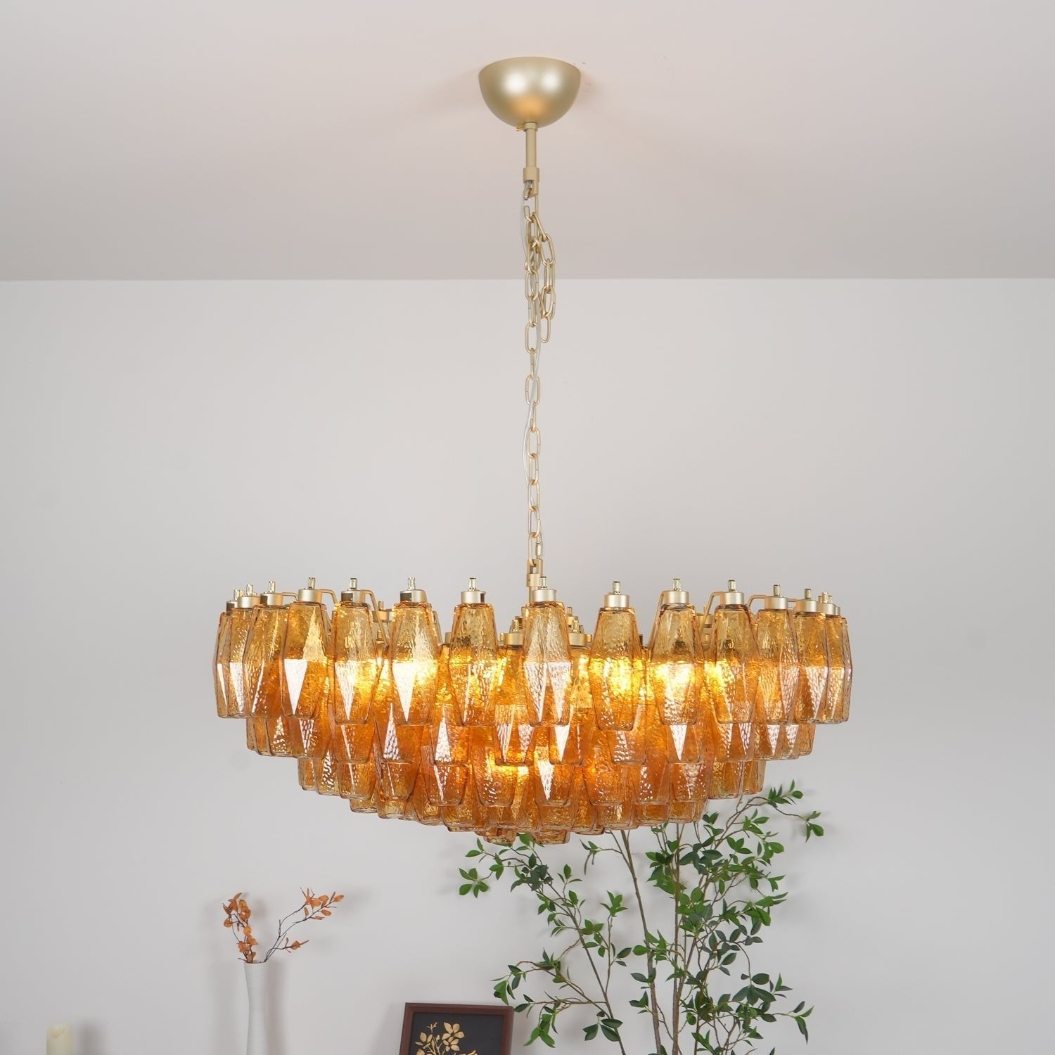 Murano Chandelier Amber Layered Oval - Blowlighting
